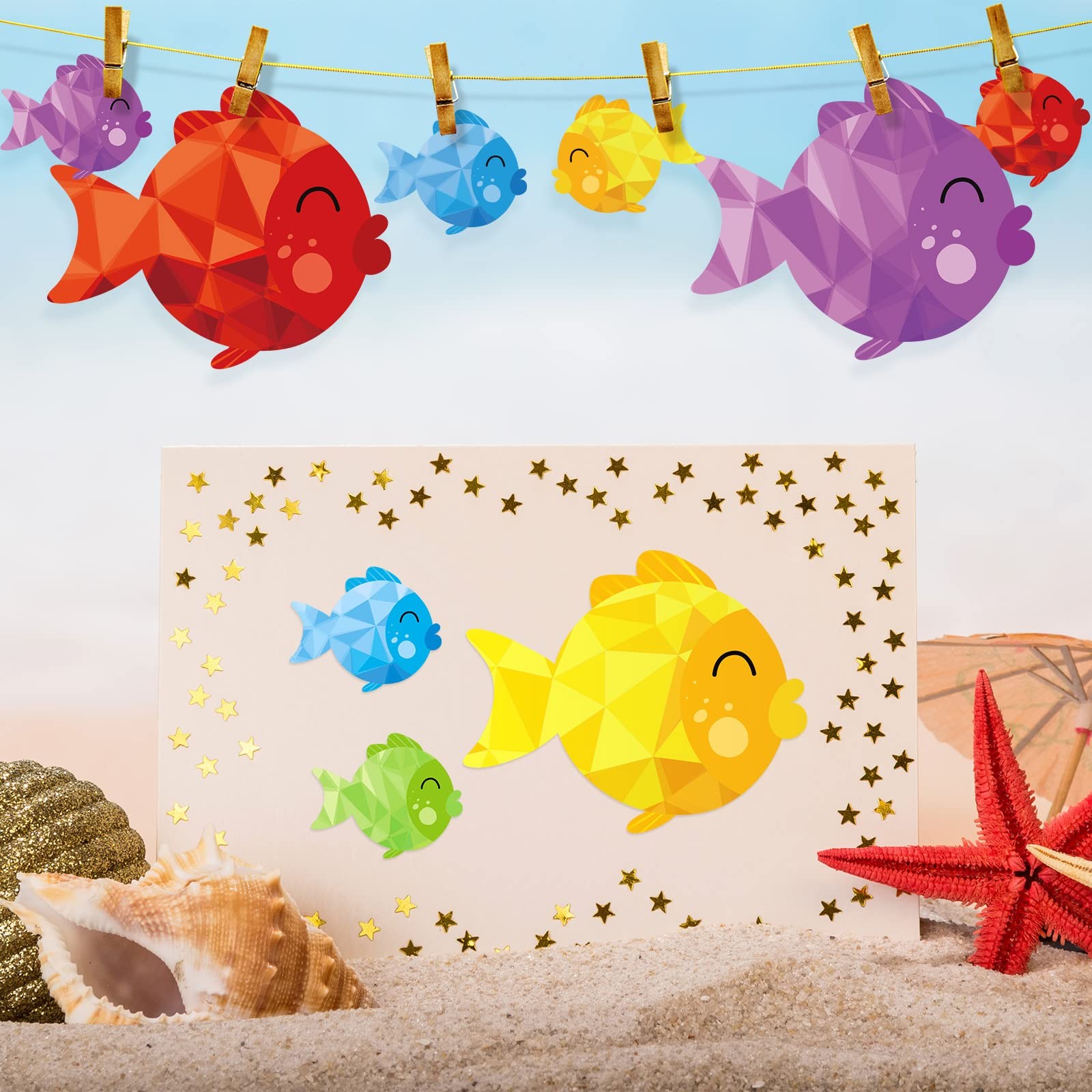 Tinlade 48 Pcs Colorful Fish Cutouts Red, Yellow, Blue, Purple, Green, Orange