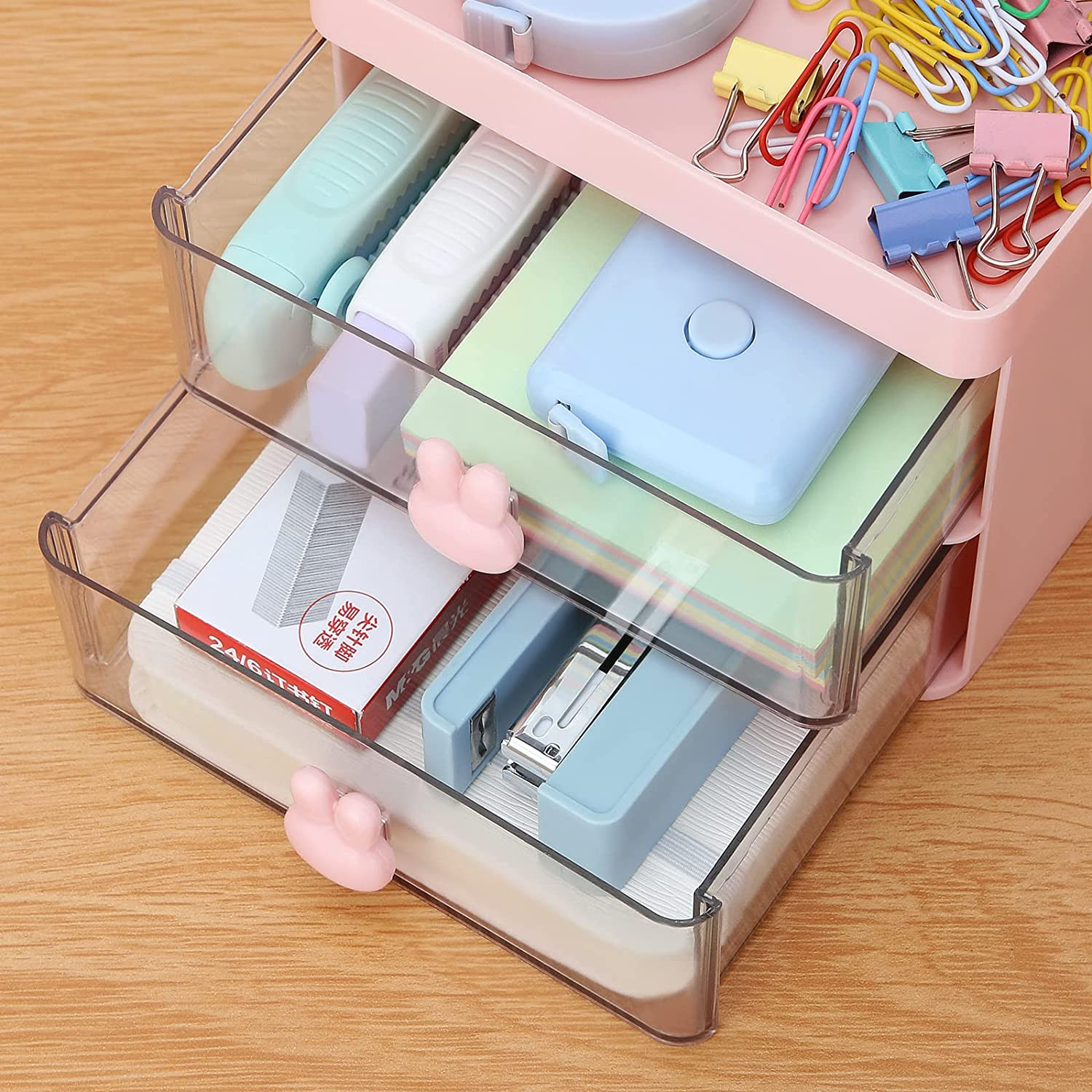 Small Desk Organizer With Drawer Office Desktop Storage Box Business Card/Pen…