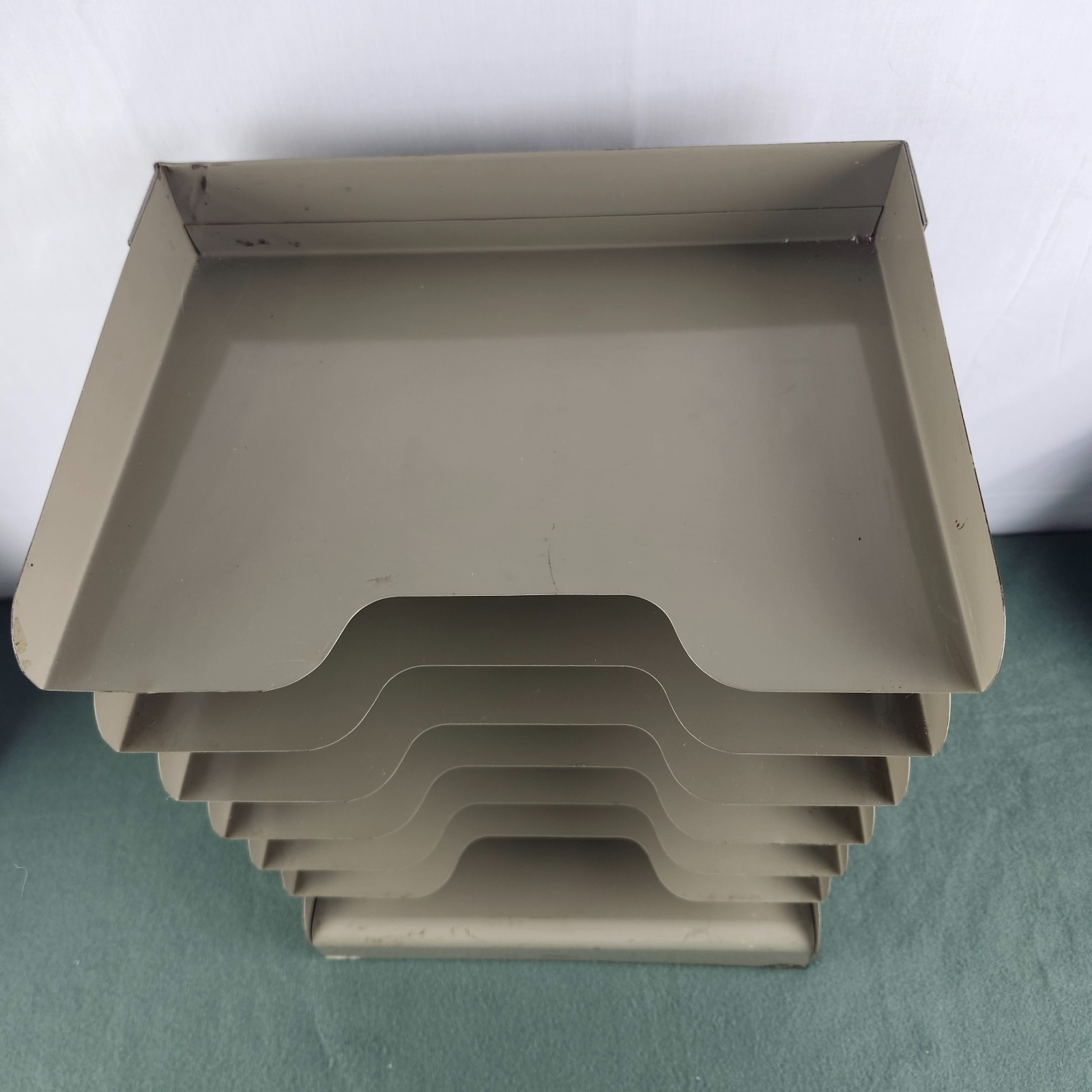 Vintage Pressed Steel Paper Tray 7-Tiered Shelved Office Organizer