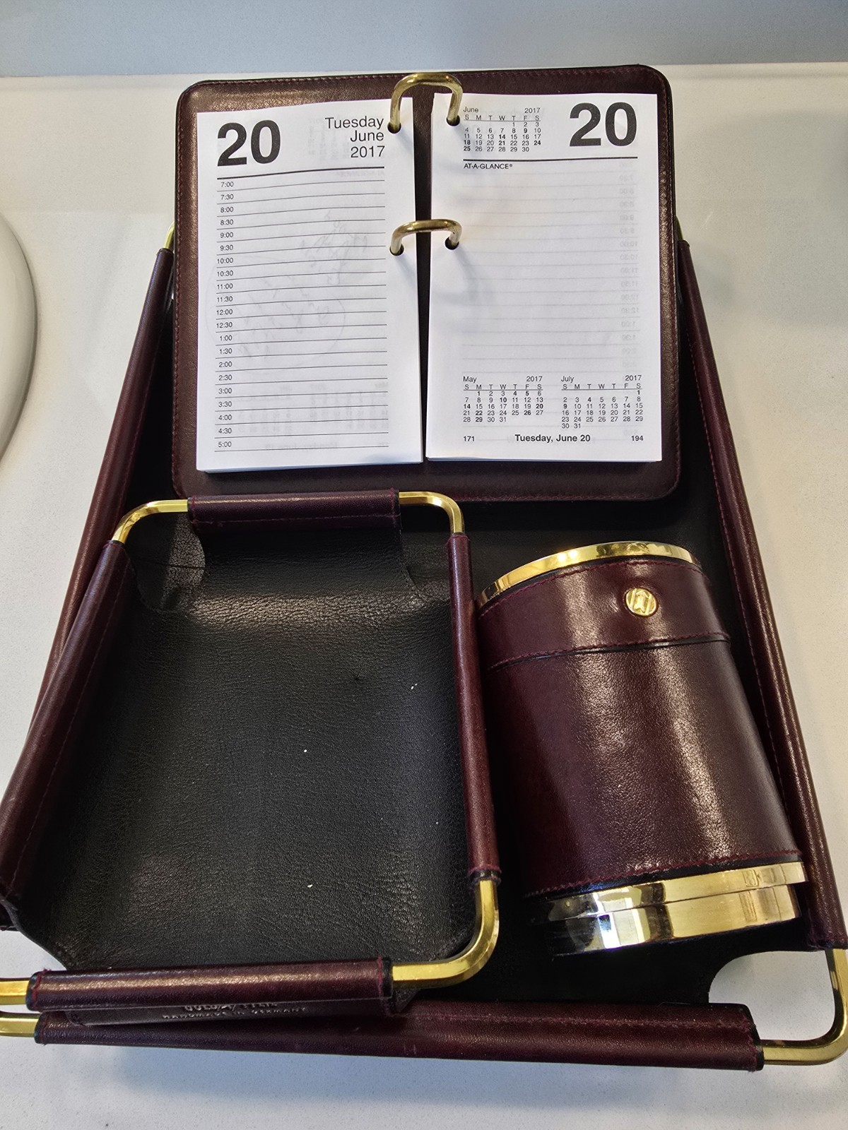 Gold Pfeil Burgundy Leather Desk Organizer Set