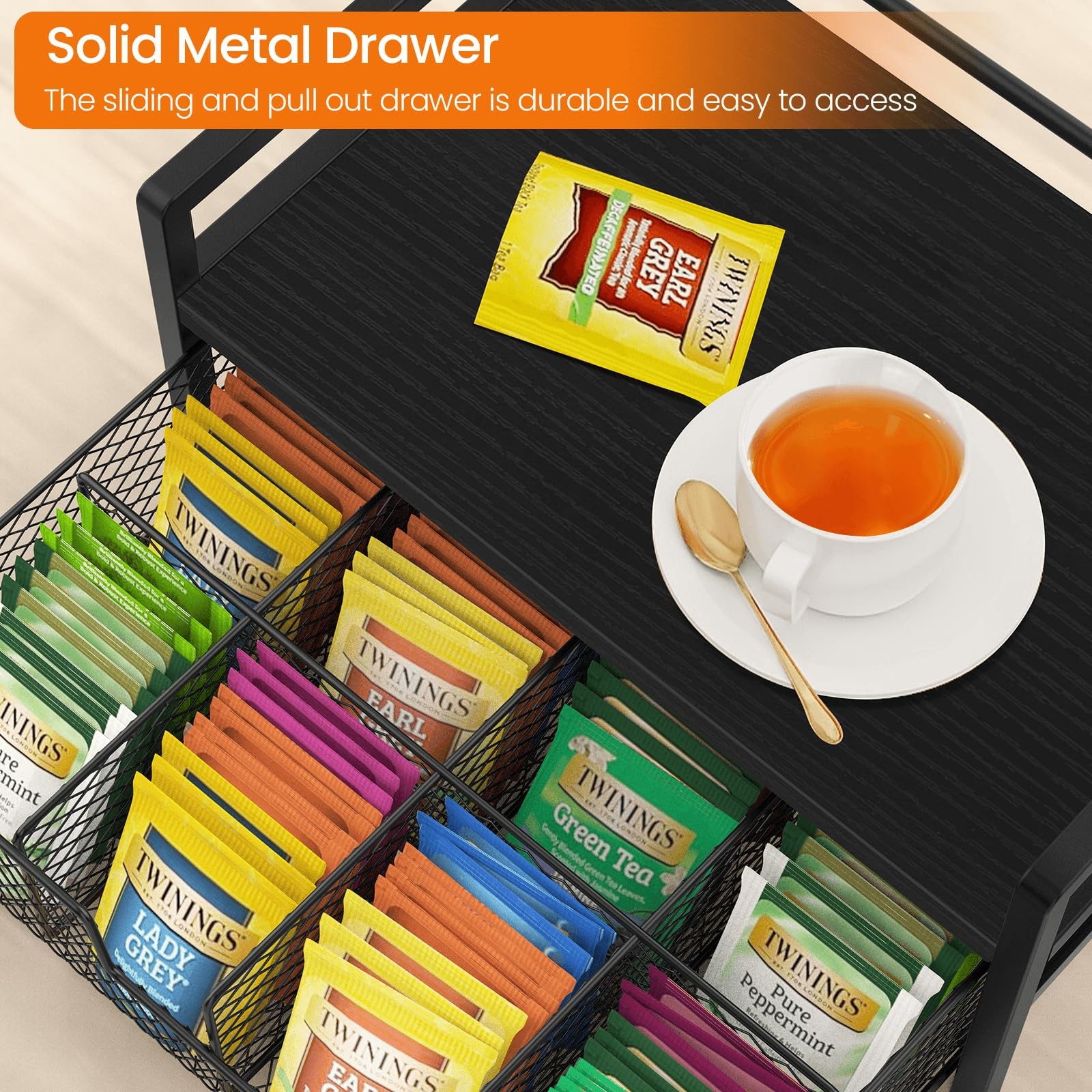 Homode Wood Tea Bag Organizer, Teabag Holder with Drawer, Black
