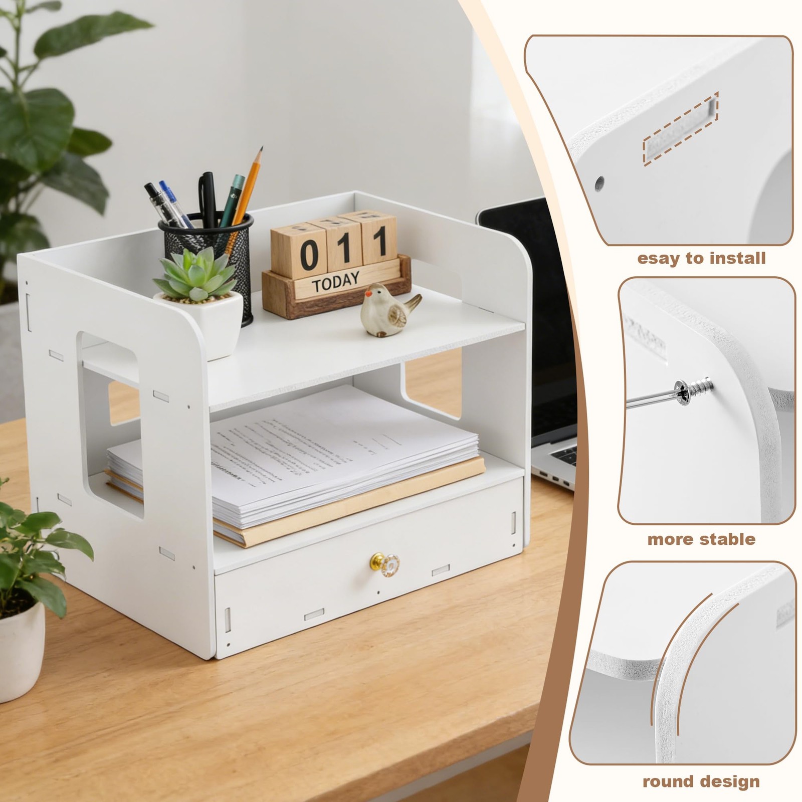 Desk Organizer, 2-Tier File Organizer for Desk with Drawer, Letter Tray , Des…