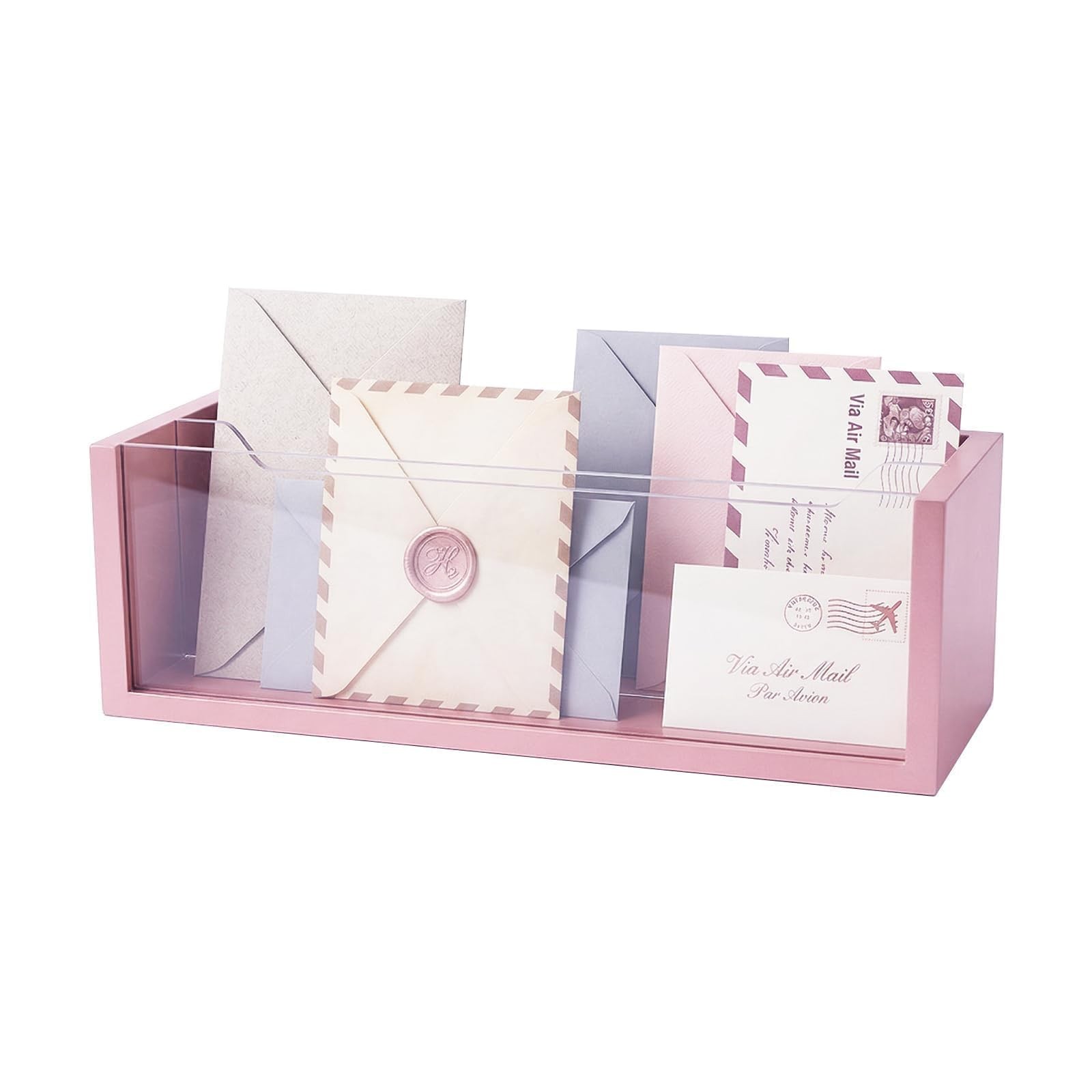 Pink Mail Organizer Clear Acrylic Divider Desk Wall Mount Paper Sorter Decor