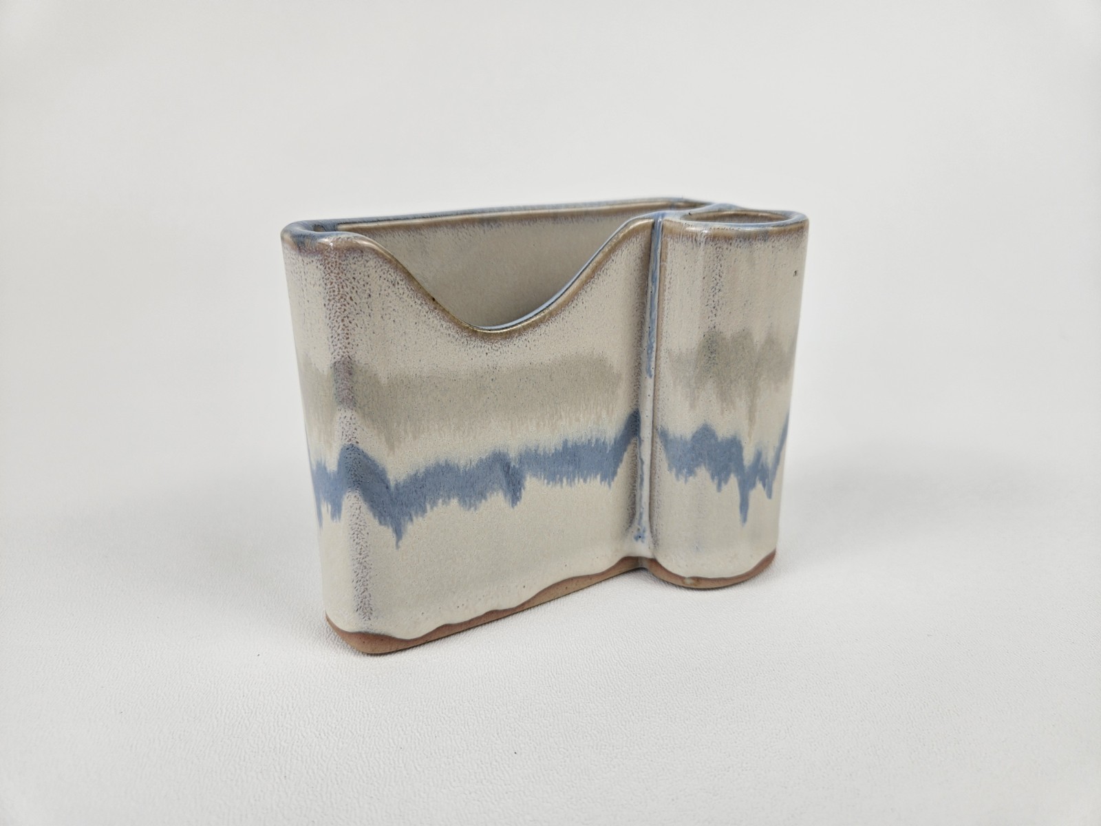 Bay Pottery Blue Grey Green Drip Glaze Desk Organizer Notepad And Pencil Holder