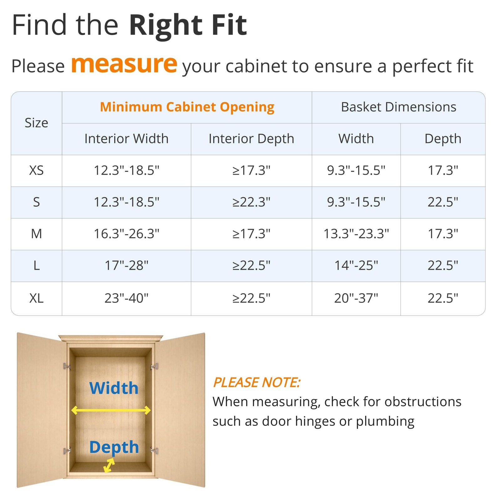 M – Cabinet Width: 16.3″~26.3″ * Depth: 17.3″, Medium -W(basket+glides)…