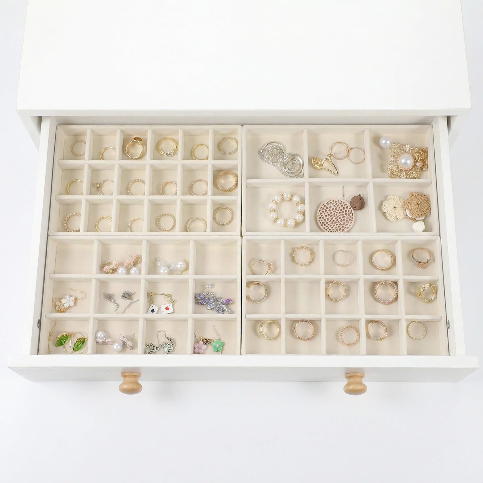 12 Pcs Velvet Jewelry Organizer Trays Set, 4 Styles Stackable Drawer Beige