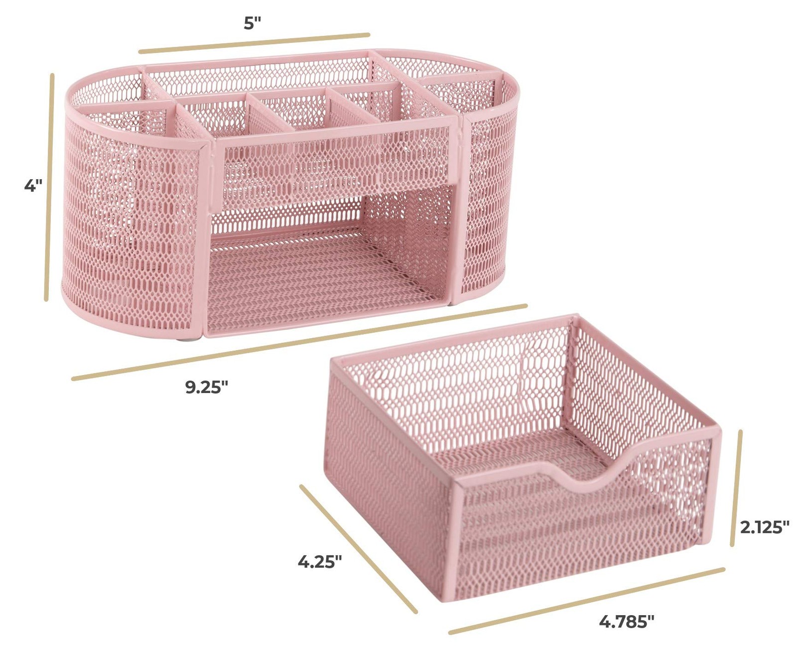 Pink Metal Mesh Desk Organizer with Compartments