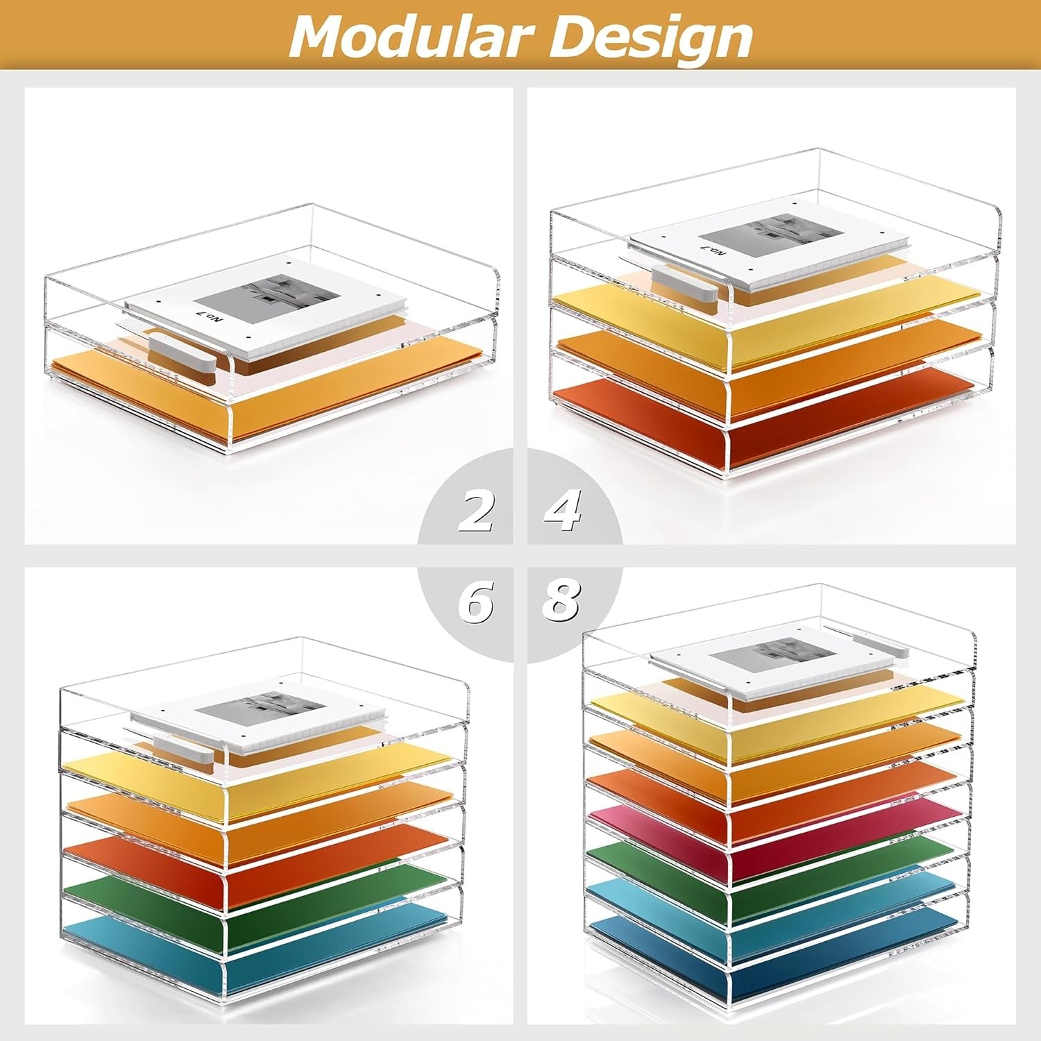 4 Tier Acrylic Stackable Letter Tray A4 Paper Organizer File Sorter Clear