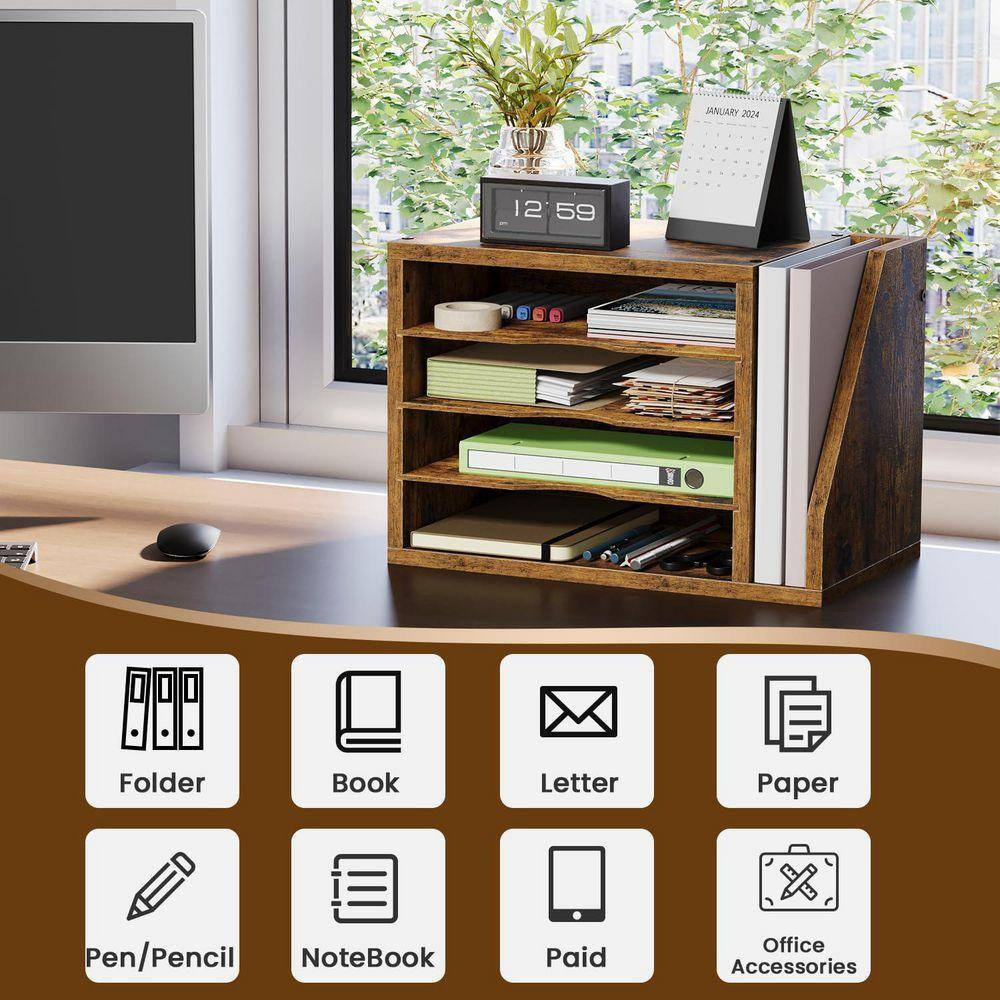 Rustic Brown 9.25 In. X 11.1 In. Wood Desk Organizer
