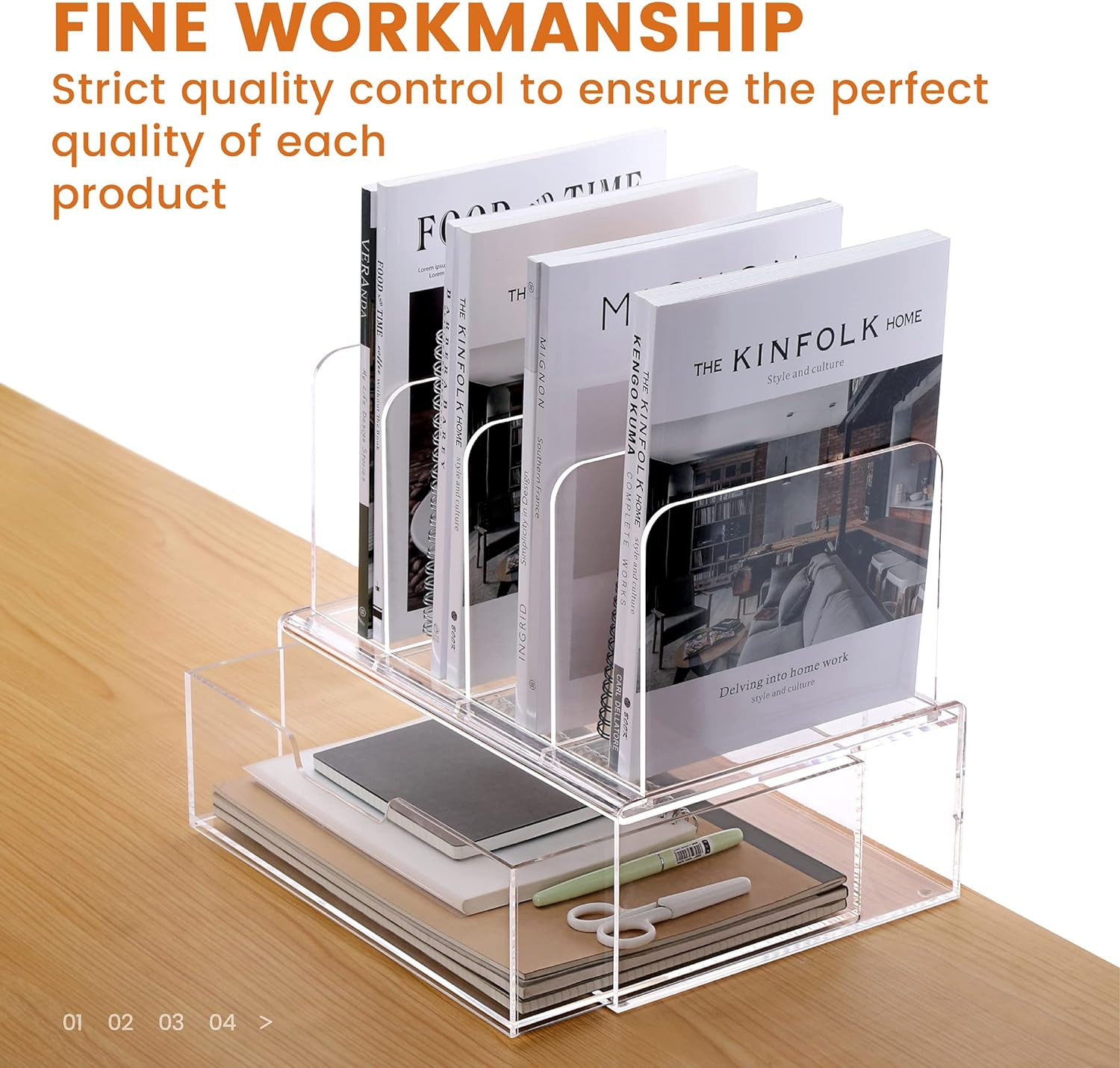 Acrylic Desk Organizer with Drawer – Clear Office Supplies Storage, 1 Pack