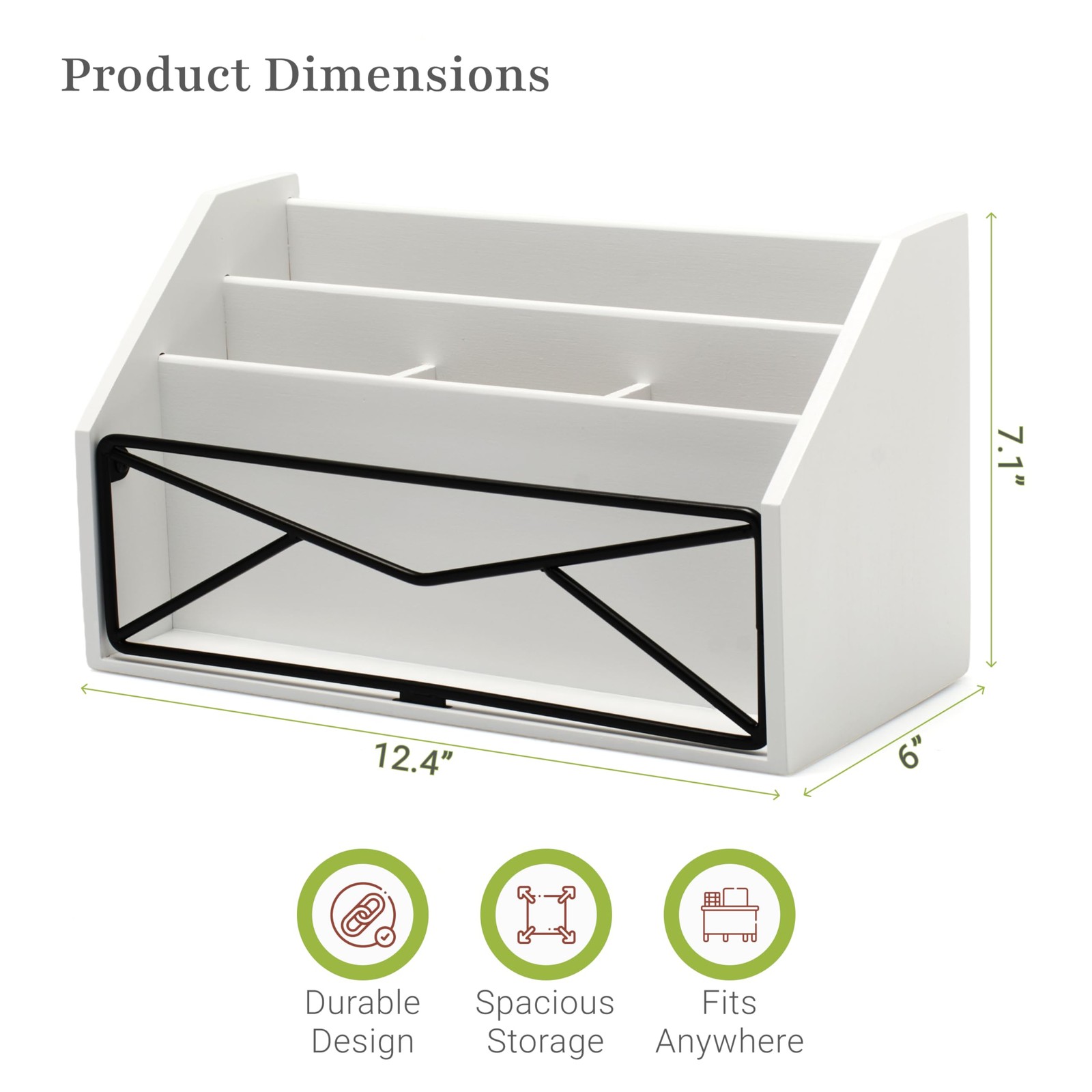 Bamboo Desk Organizer – White Powder-Coated Natural Bamboo Mail Organizer for…