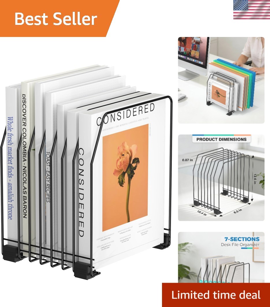 Space-Saving Vertical File Holder – 7 Compartments for Office and Home