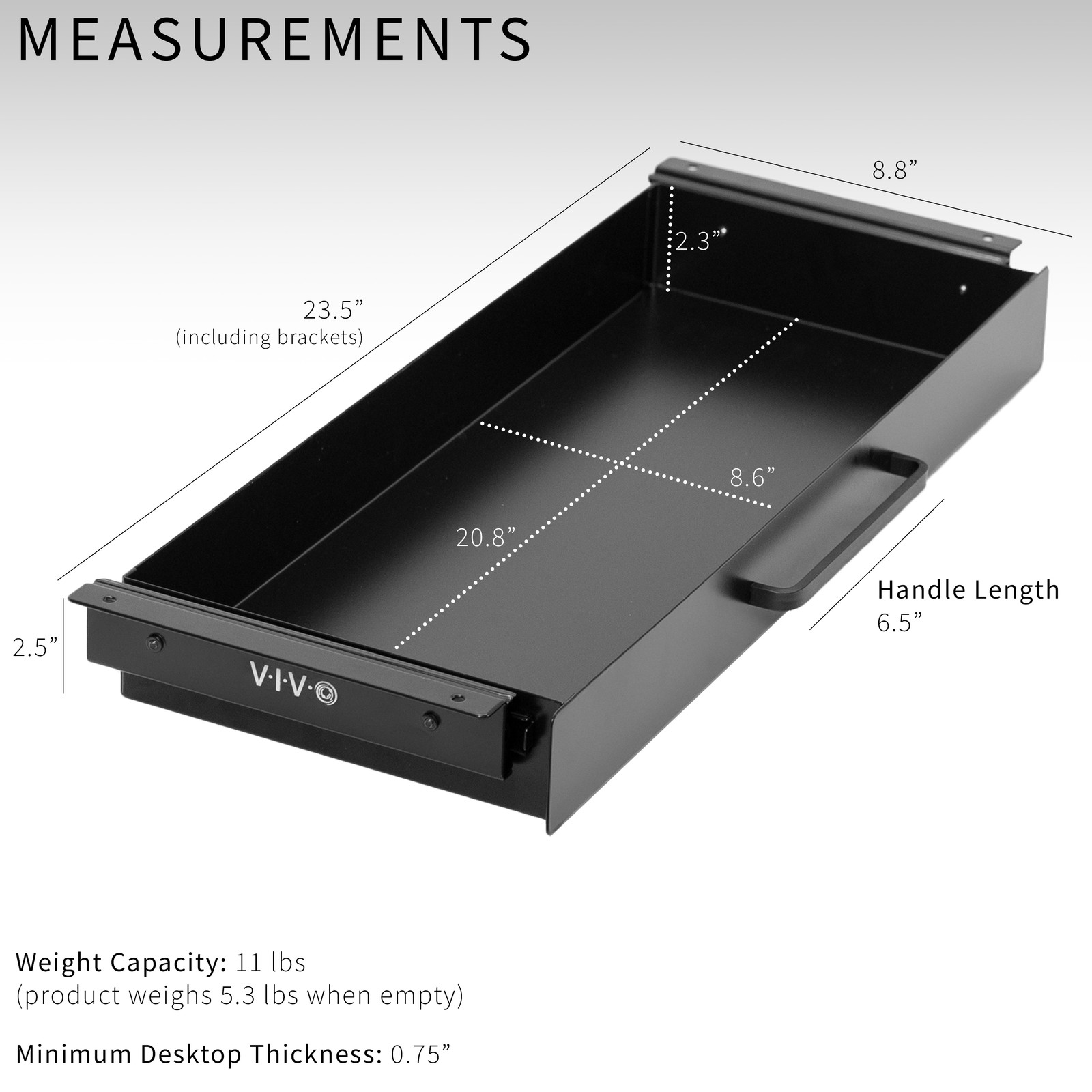 VIVO Black 22″ Space Saver Sliding Under Desk Storage Drawer with Pull Handle