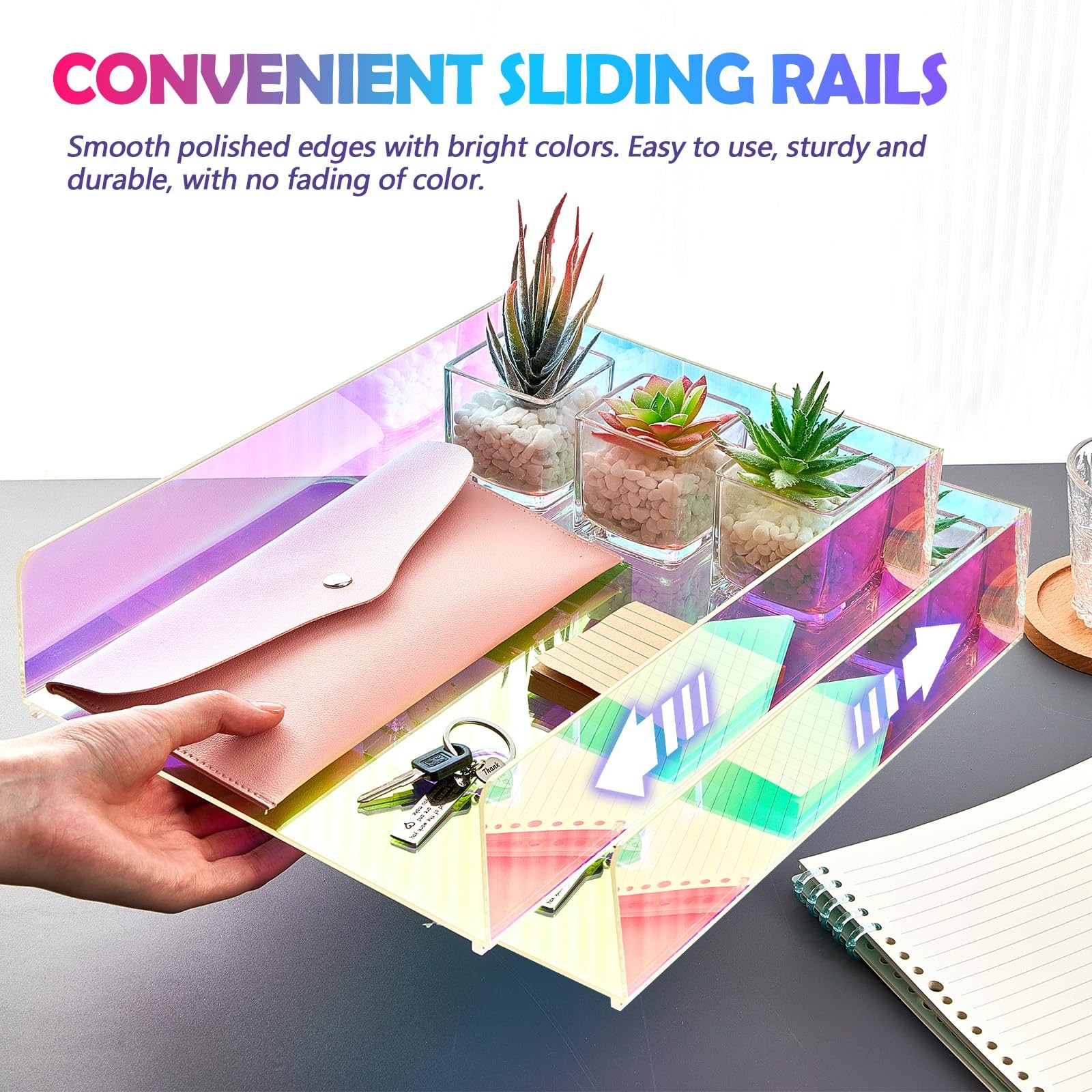 3 PCS 12.6×9.5 inch Iridescent Acrylic Stackable Letter Tray Paper Organizer