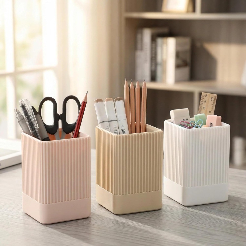 3 Pack Aesthetic Pen Holder for Desk-Sturdy Plastic Pencil Holder – Stylish