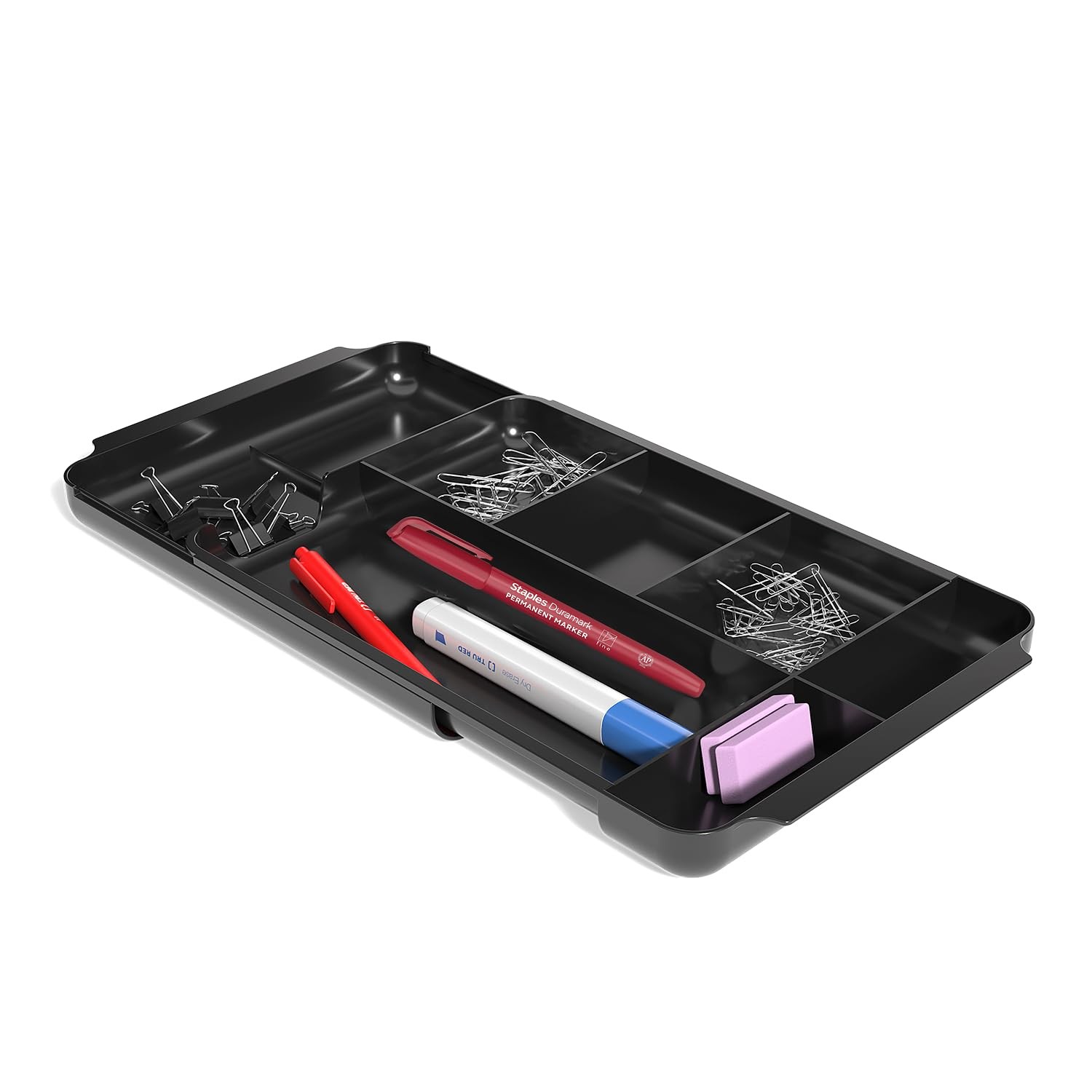 TRU RED Expandable Plastic Drawer Organizer, 7‑Compartment, One Size, Black