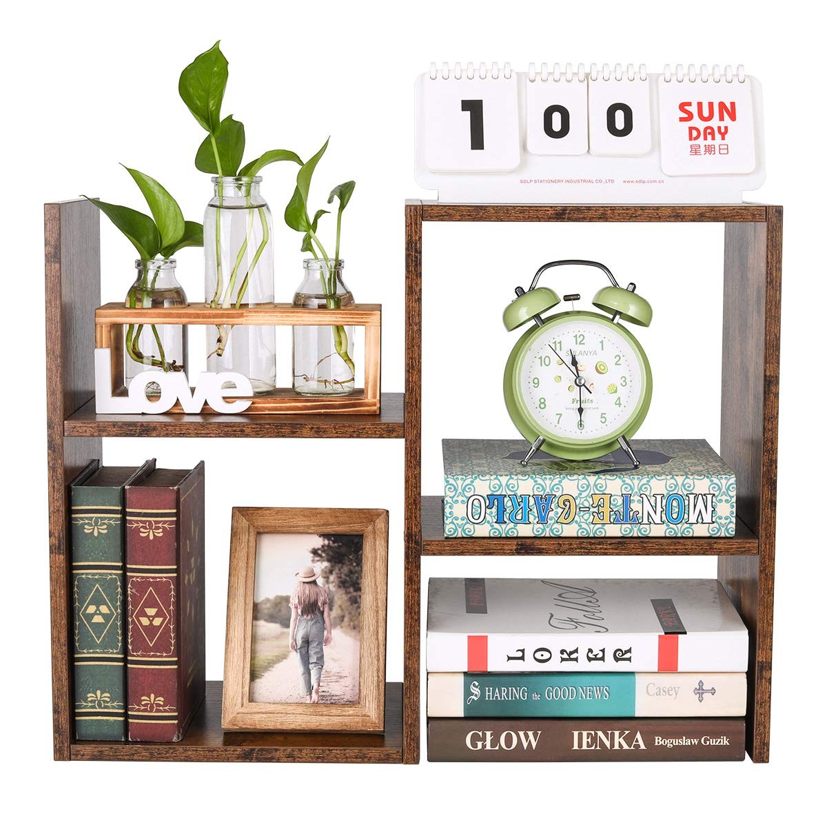PAG Desktop Shelf Freestanding Wooden Small Bookshelf Style 4, Antique Brown