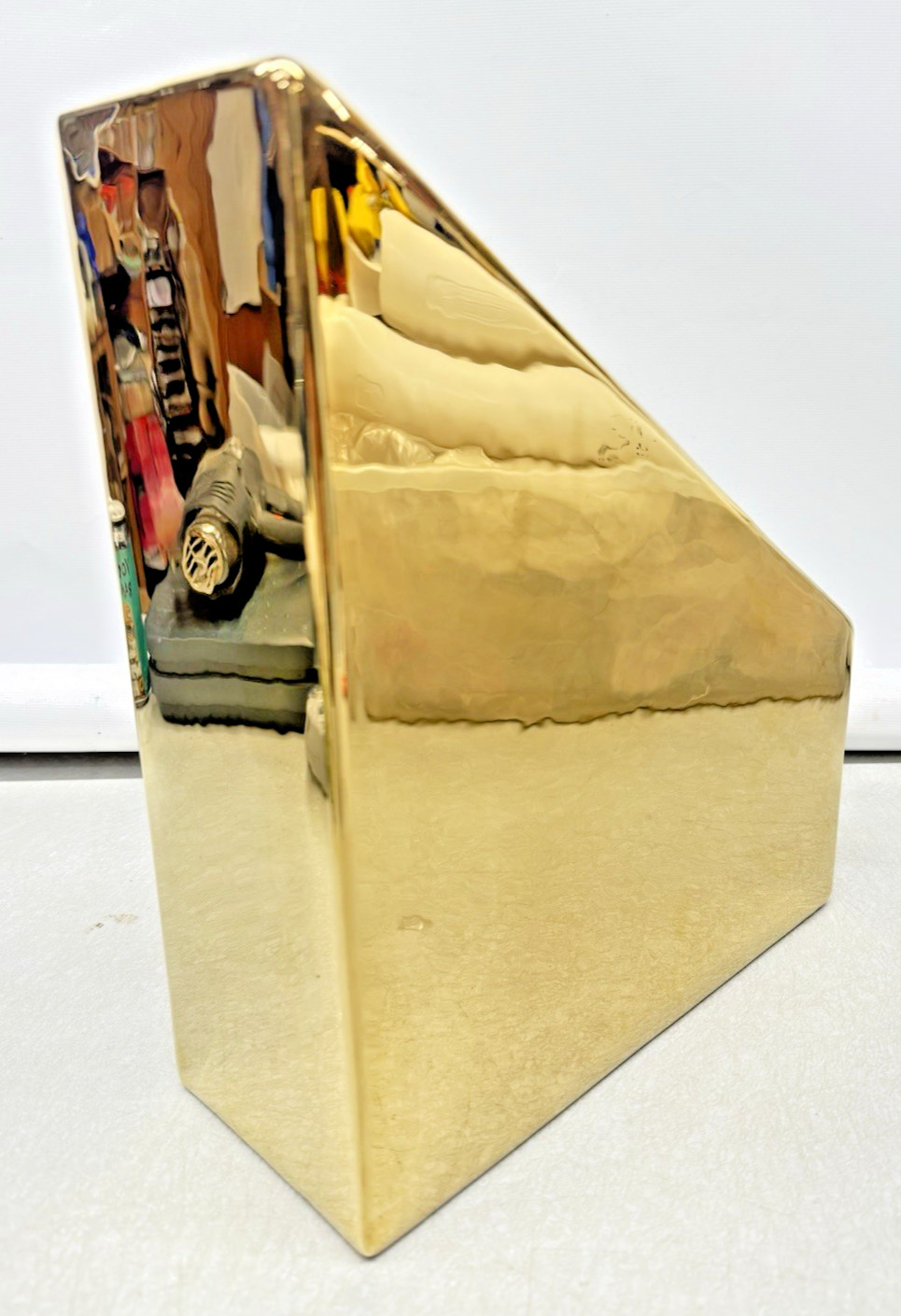 Gold Brass Tone Ceramic Magazine File Desktop Organizer Holder 10 Straweberry St