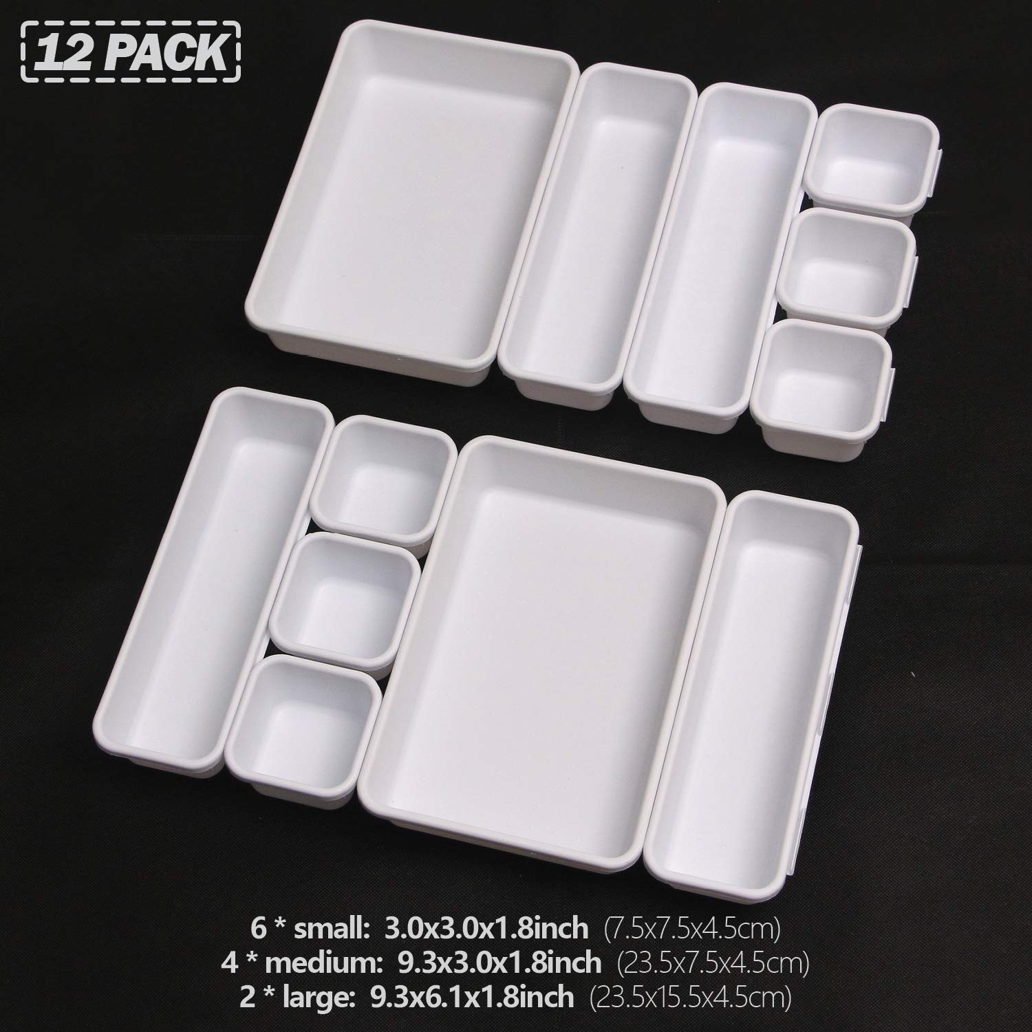 Set of 12 Interlocking Desk Drawer Organizer Tray Dividers Plastic White