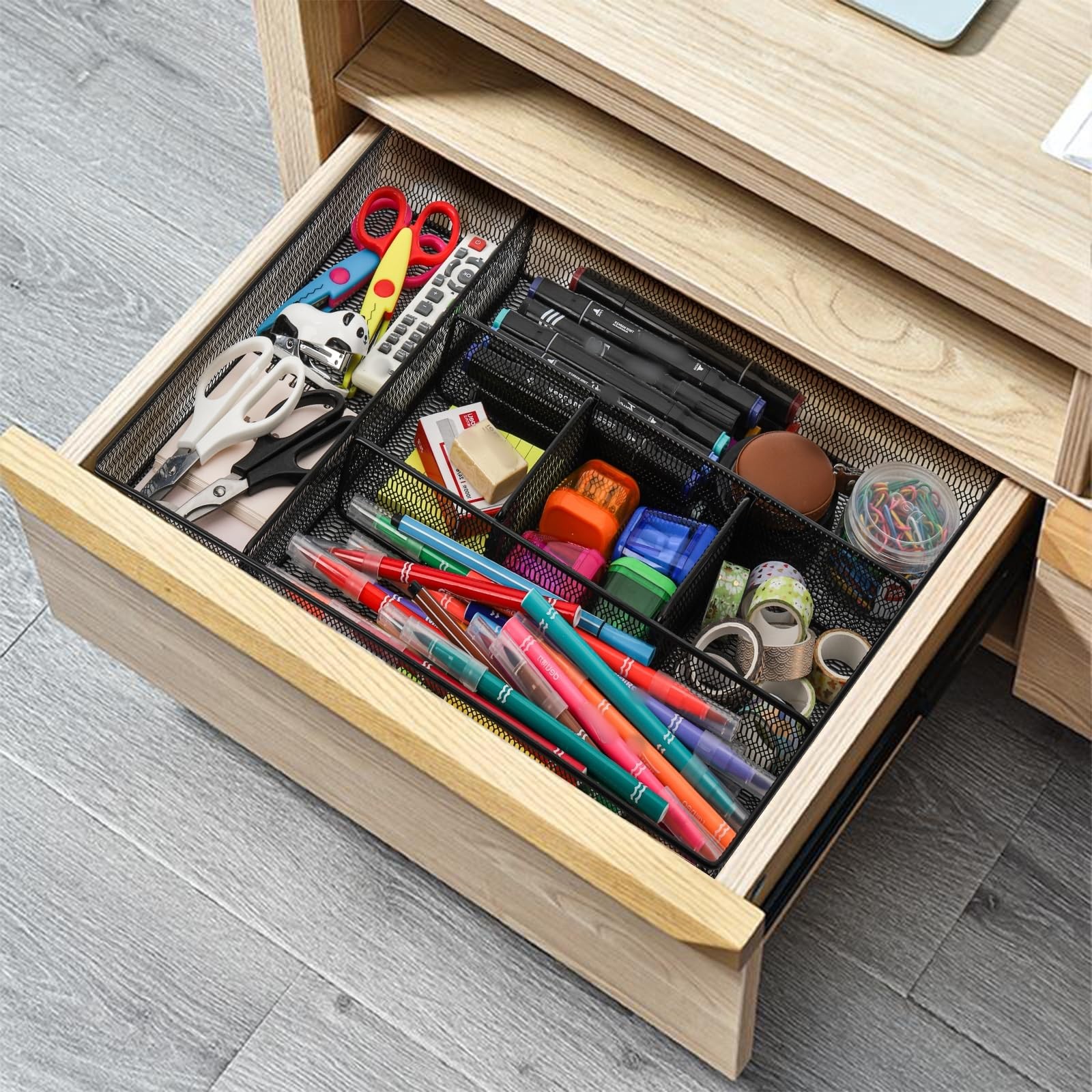 2 Pack Mesh Desk Drawer Organizer, 16.1″x12.2″x2″ Large Desk Organizer Tray w…