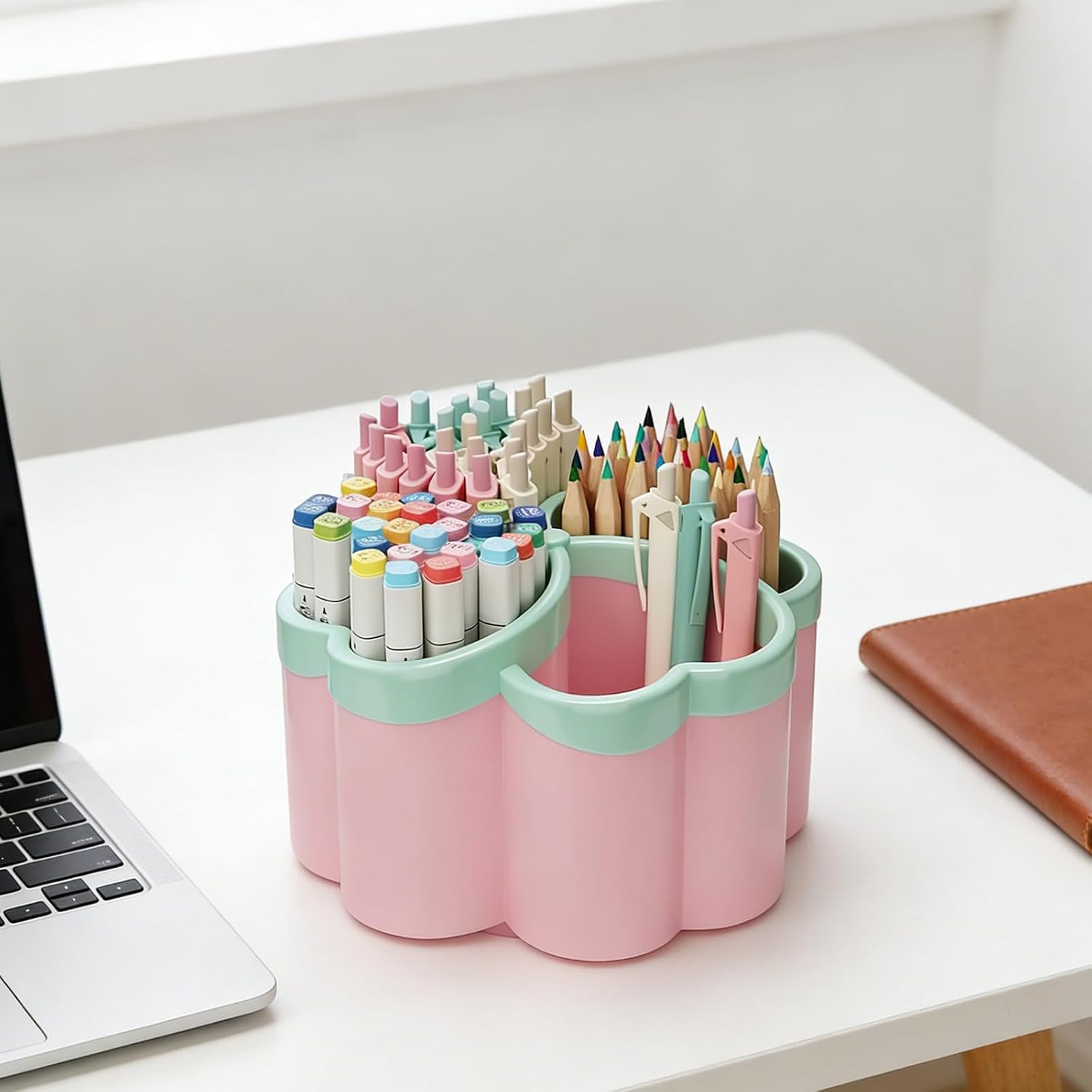 360°Rotating Pencil Pen Holder for Desk,Pen Organizer with 4 Slots, Large-Capaci