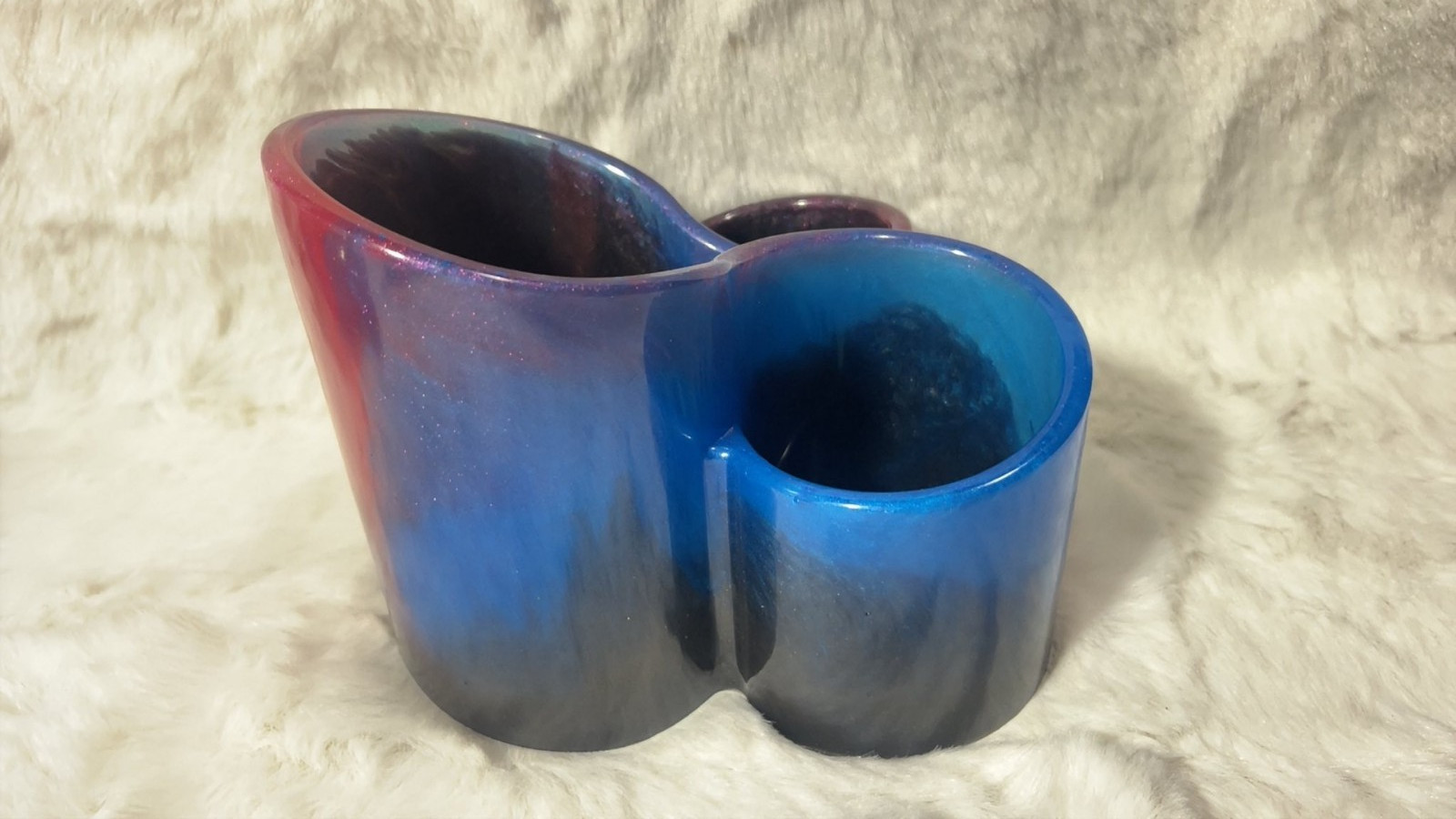 Handmade Epoxy Resin Desk Organizer, Blue Black Purple, 3 Compartment