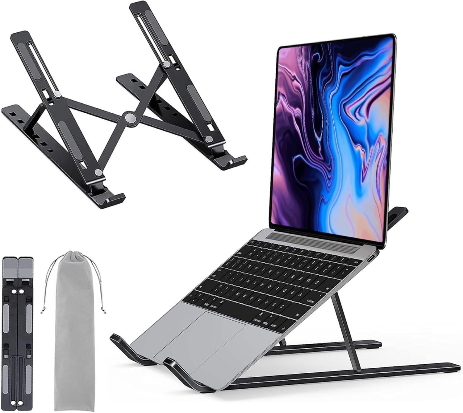 Osswe Premium Portable Aluminum Laptop Stand for Desk, 7 Black And Silver