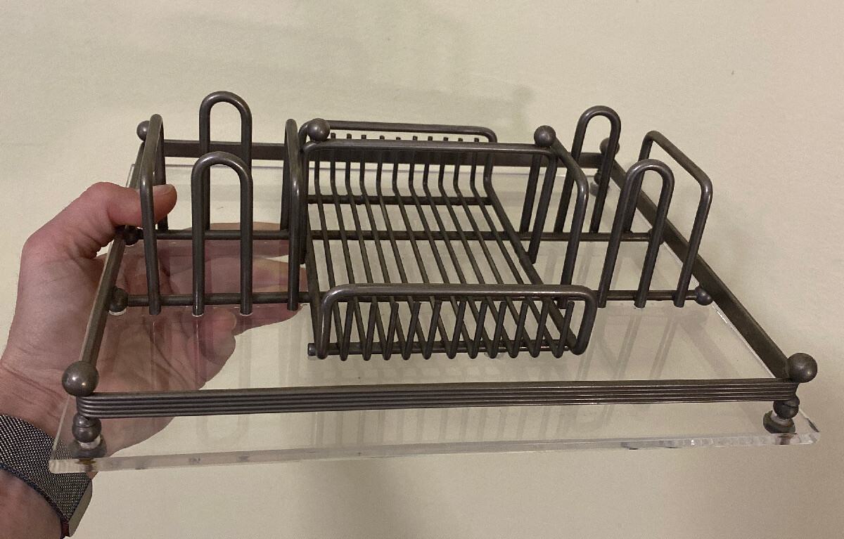 Vintage Metal & Acrylic office desk organizer caddy 11″ by 9″