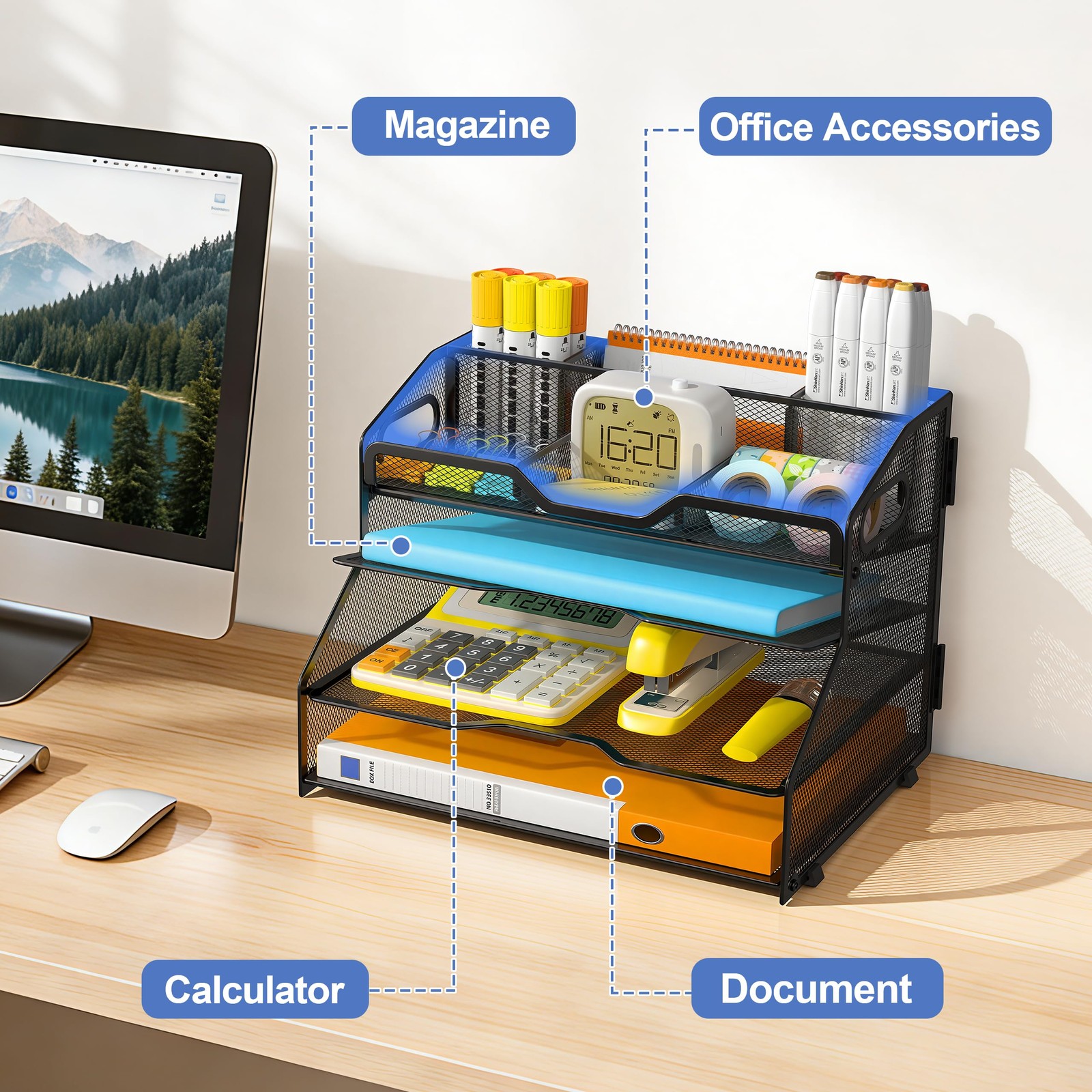 NextFile 4 Tier Desk Orgnizers and Accessories, Metal Magazine File Holder wi…