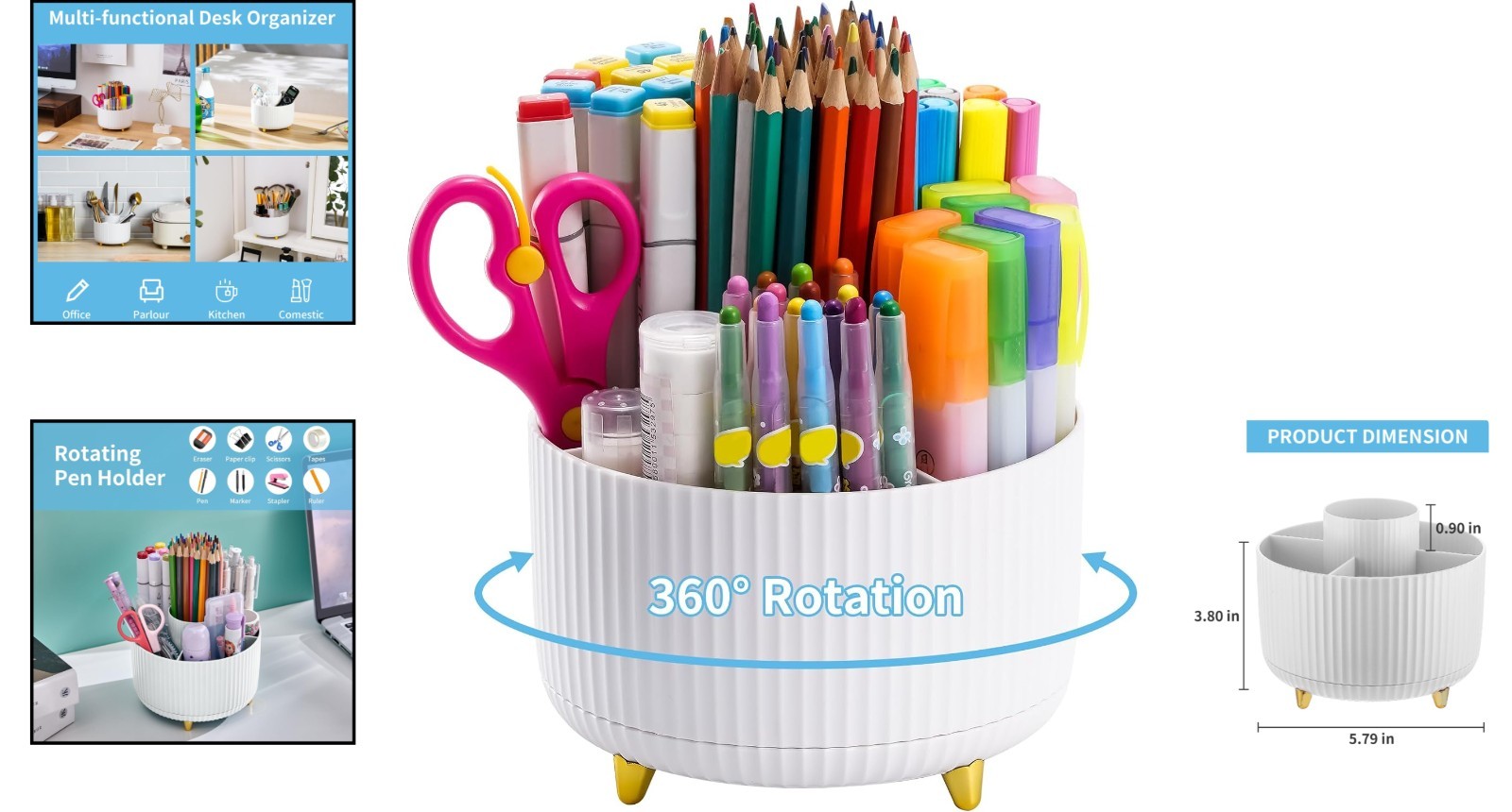 ABS Plastic Rotating Pen Holder – 5 Compartments for Office and Home