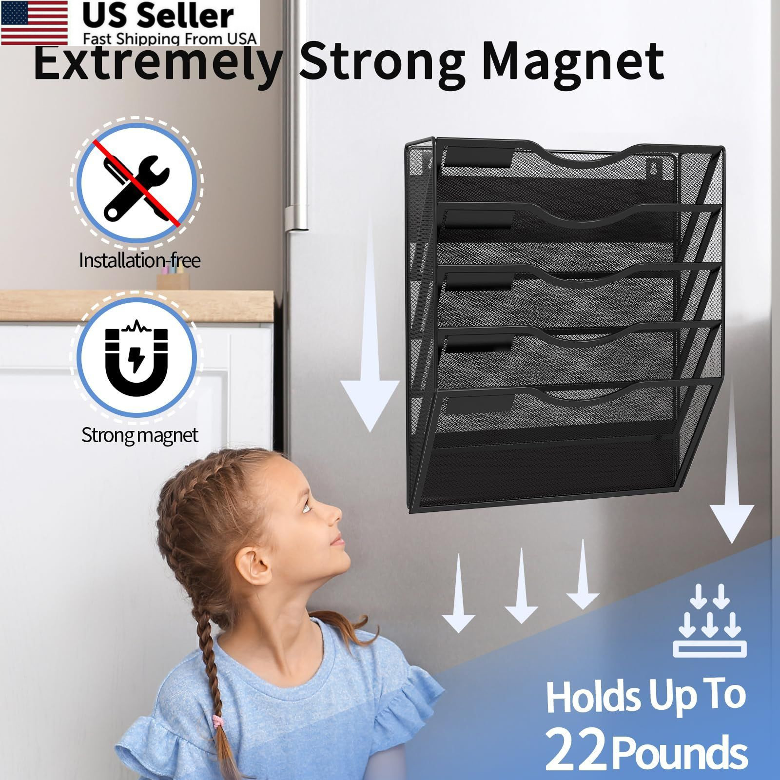 LQPAFZ 5-Tier Magnetic File Holder, No Drilling Installation black