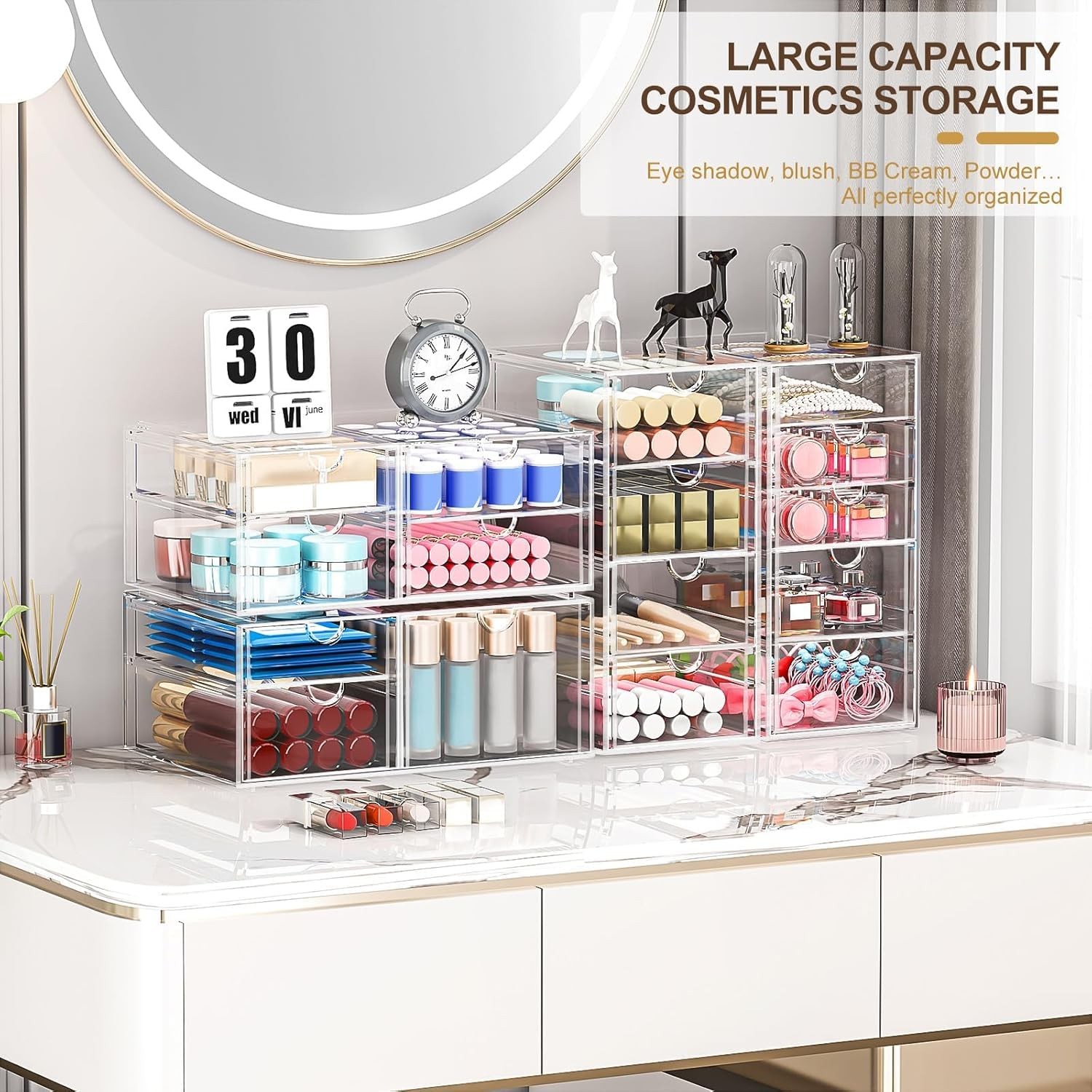 caktraie Makeup Organizer Storage With 16 Drawers, 4 Pcs 16 Clear