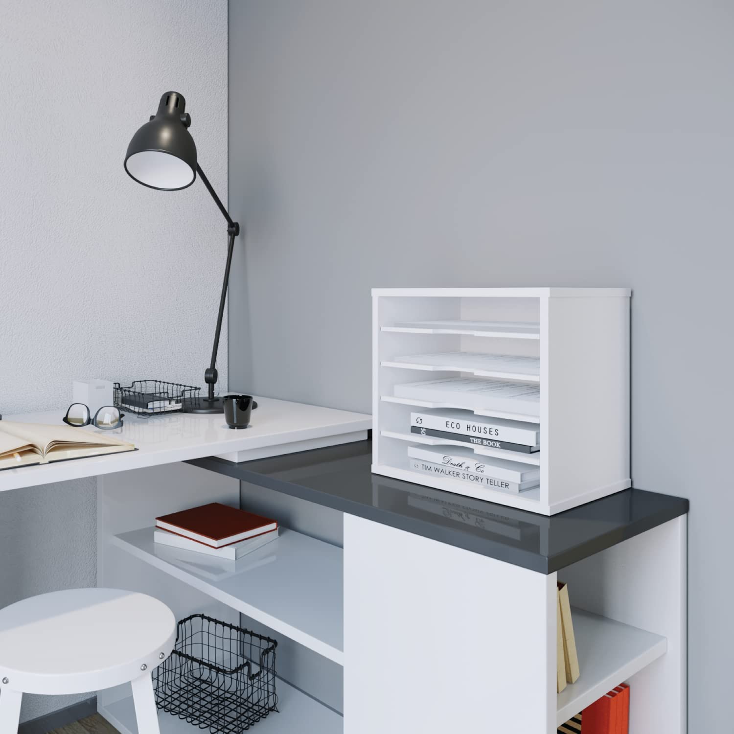 File Organizer Paper Sorter 5 Tier Adjustable Shelves Office Desk Organizer 13 5
