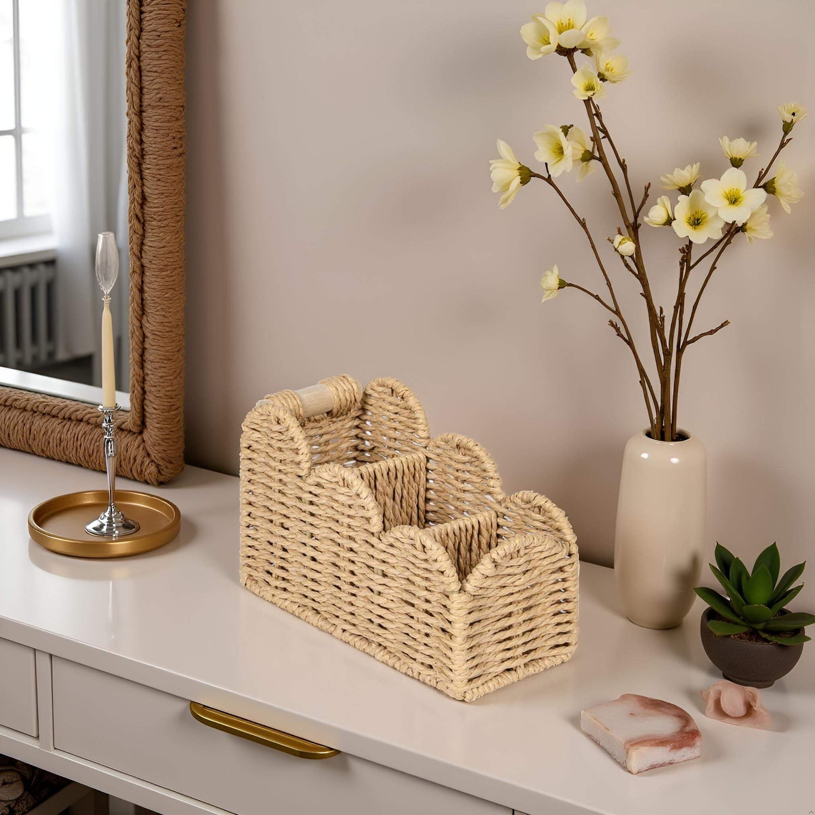 Bedside Table Desk Organizer Caddy, Remote Pen&Pencil Holder Cup, Makeup Brus…