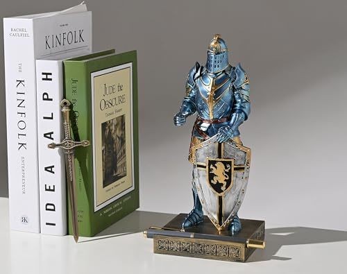 Medieval Knight Pen Holder Desk Ornament Resin Statue Blue Office Decor Japan
