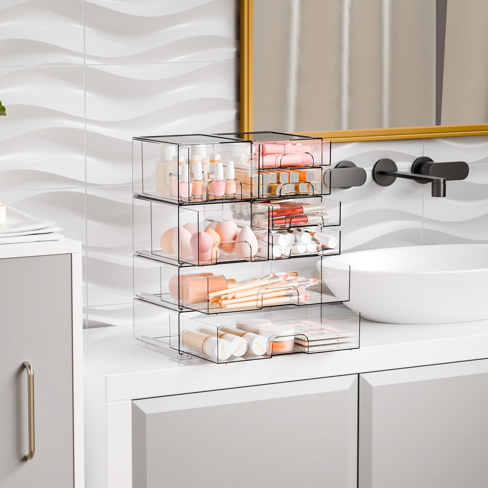 Yieach 8 Pack Clear Stackable Storage Drawers,Acrylic Drawer Large,
