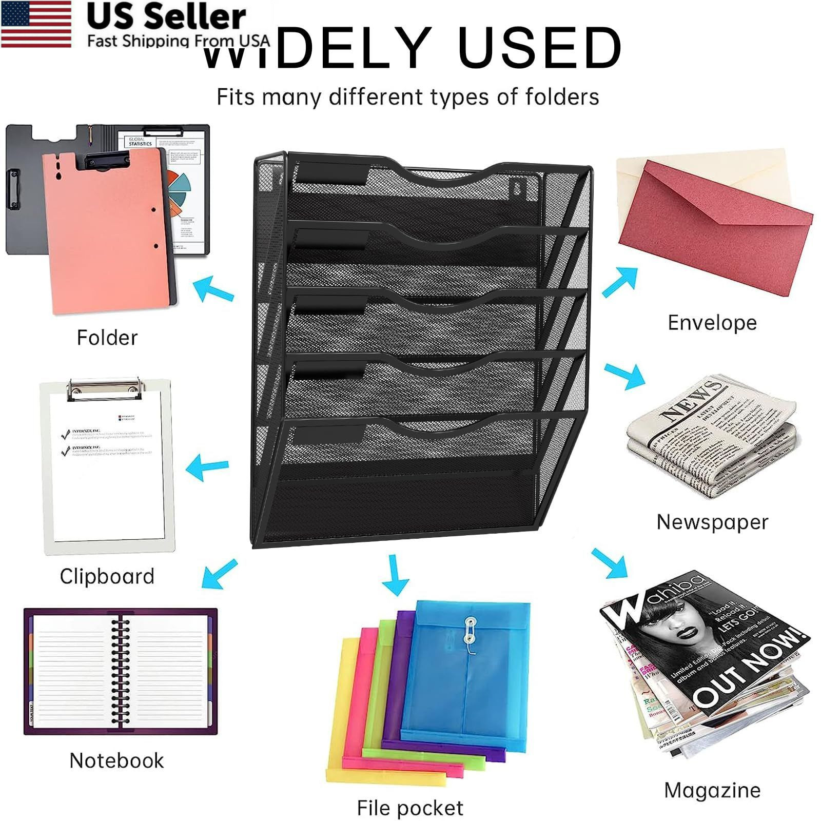 LQPAFZ 5-Tier Magnetic File Holder, No Drilling Installation black
