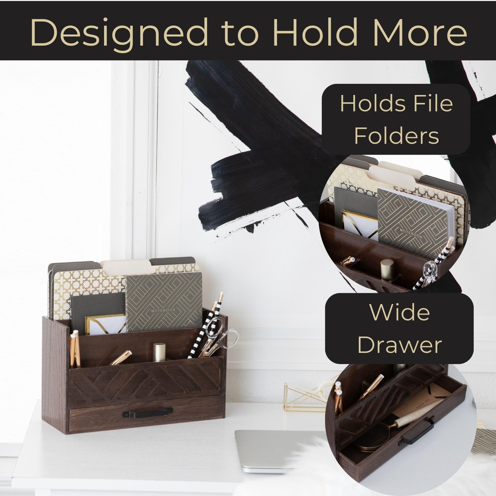Organizer – Brown Wood Desk Organizer with Drawer – Bill Storage and Sorter f…