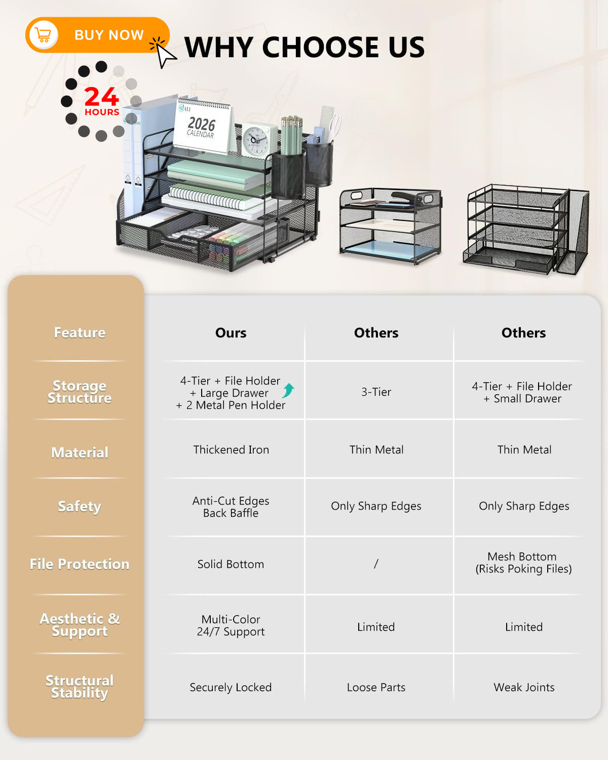WALI Desk File Organizer, 4 Tier Desktop Paper Letter Tray 4-Tier, Black