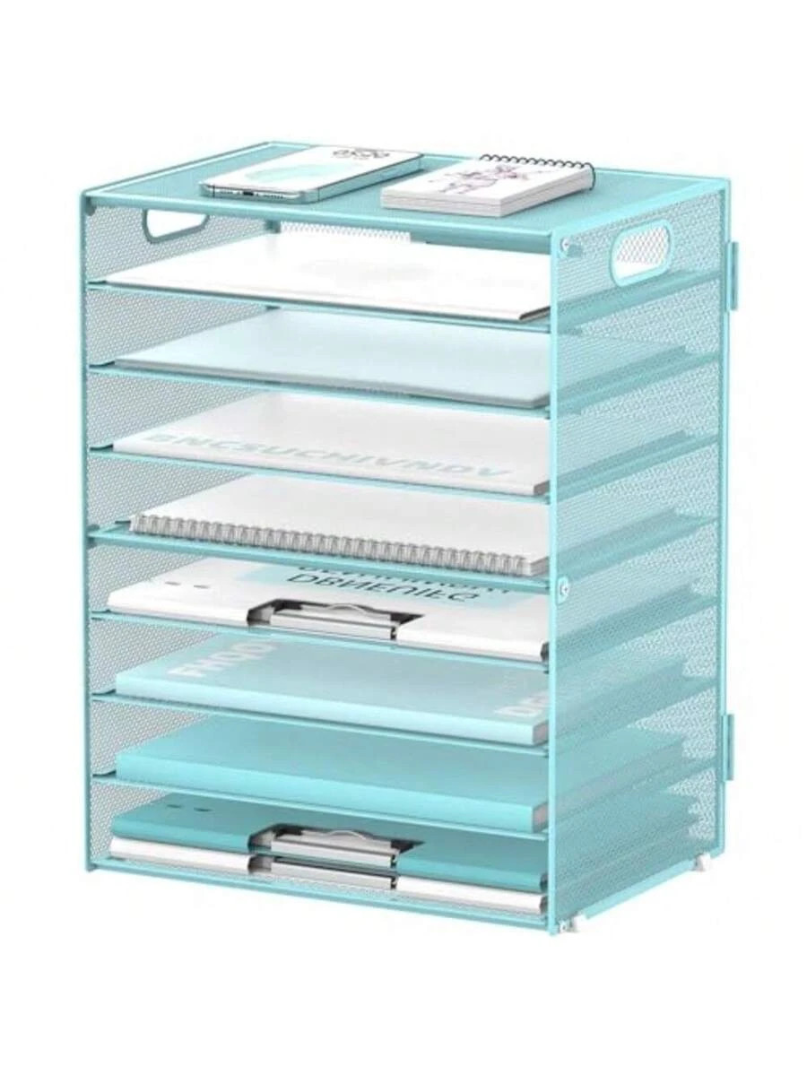 8-Tier Desk Organizer Paper Letter Tray Handle Metal Mesh Desktop File Office
