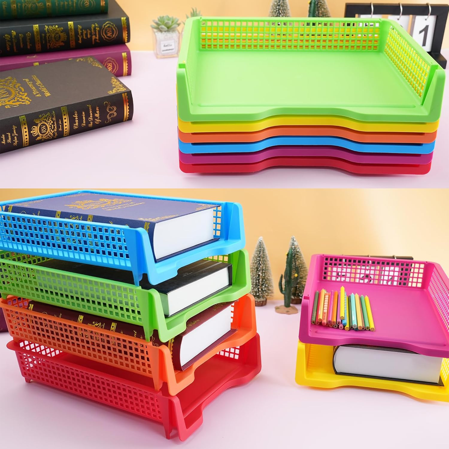 ZZYFGH 6 Pack Stackable Paper Organizers for Classroom and Office Use