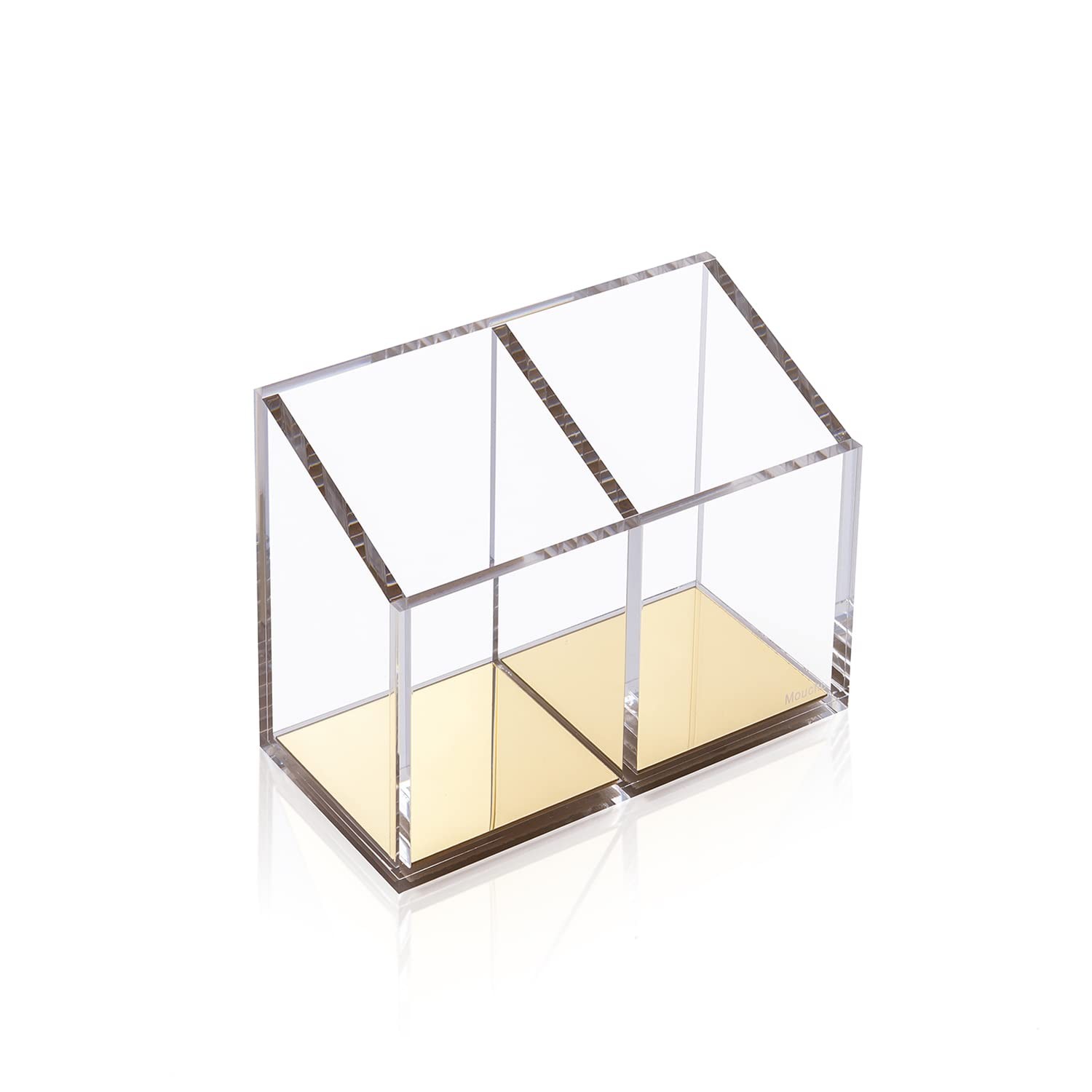 Modern Acrylic Pen Holder with 2 Compartments Gold Base, Multifunctional Penc…