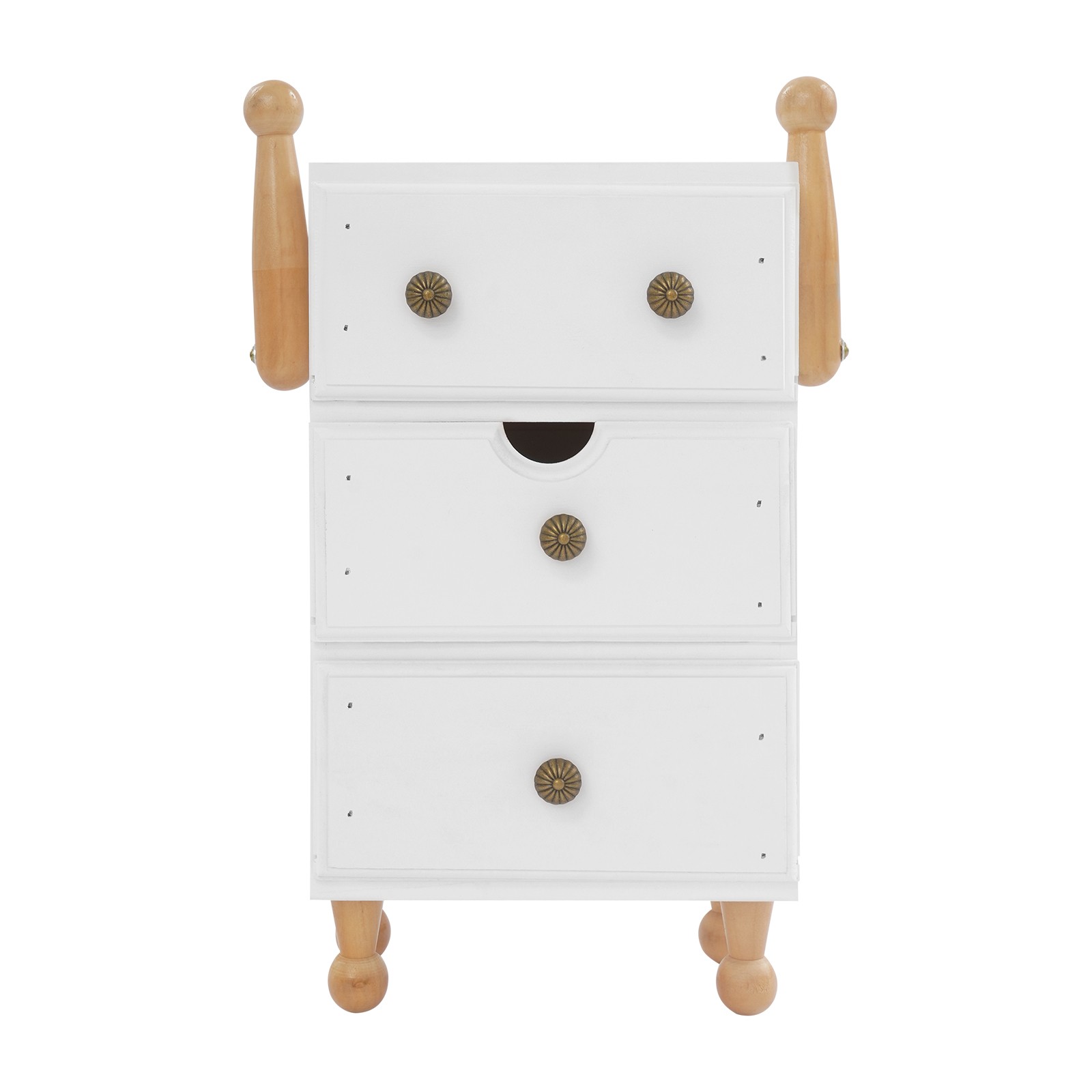 White Retro 3 Drawer Storage Cabinet Pine Wood Freestanding Organizer For Office