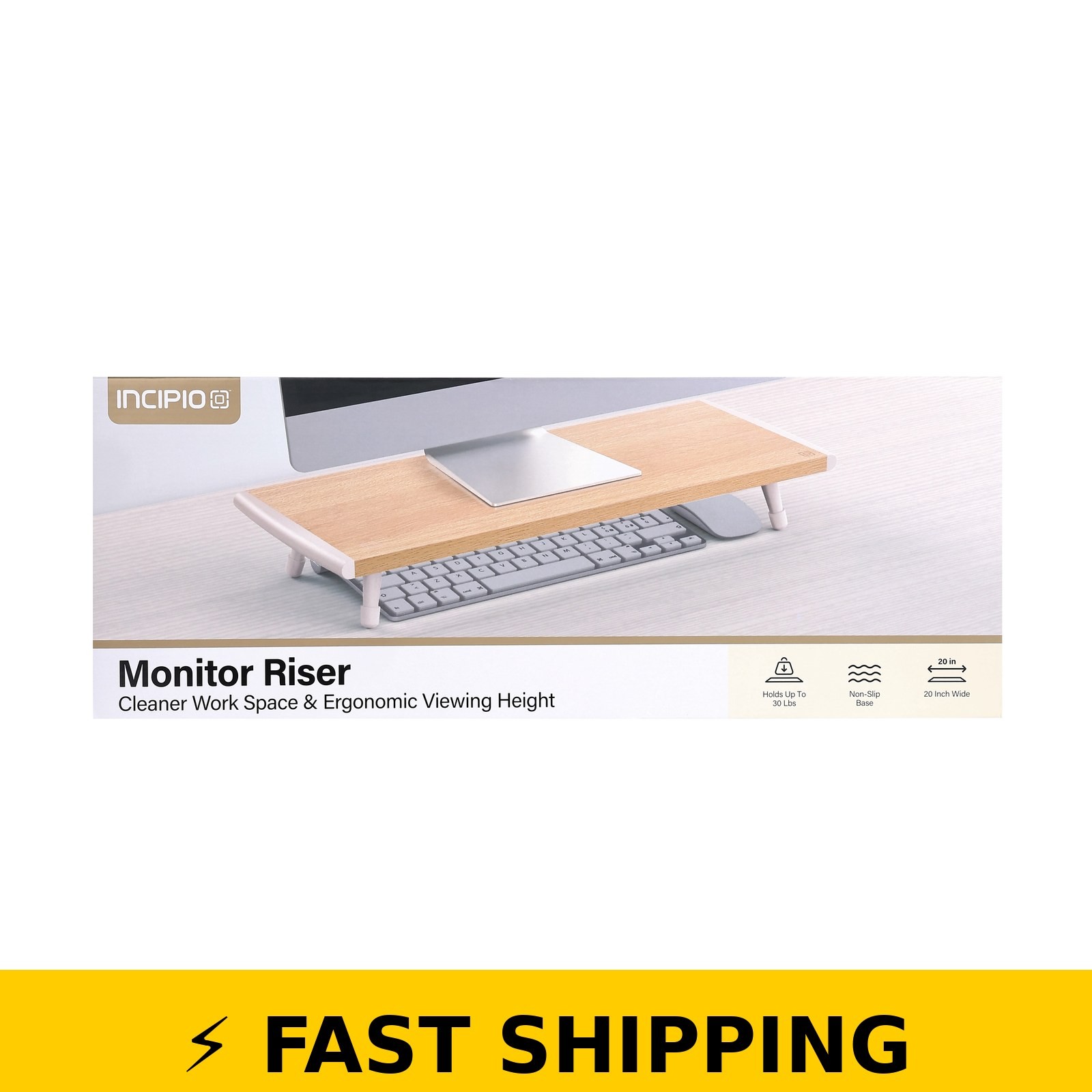 Incipio Wooden Monitor Riser Stand – Ergonomic Desk Shelf – Oak