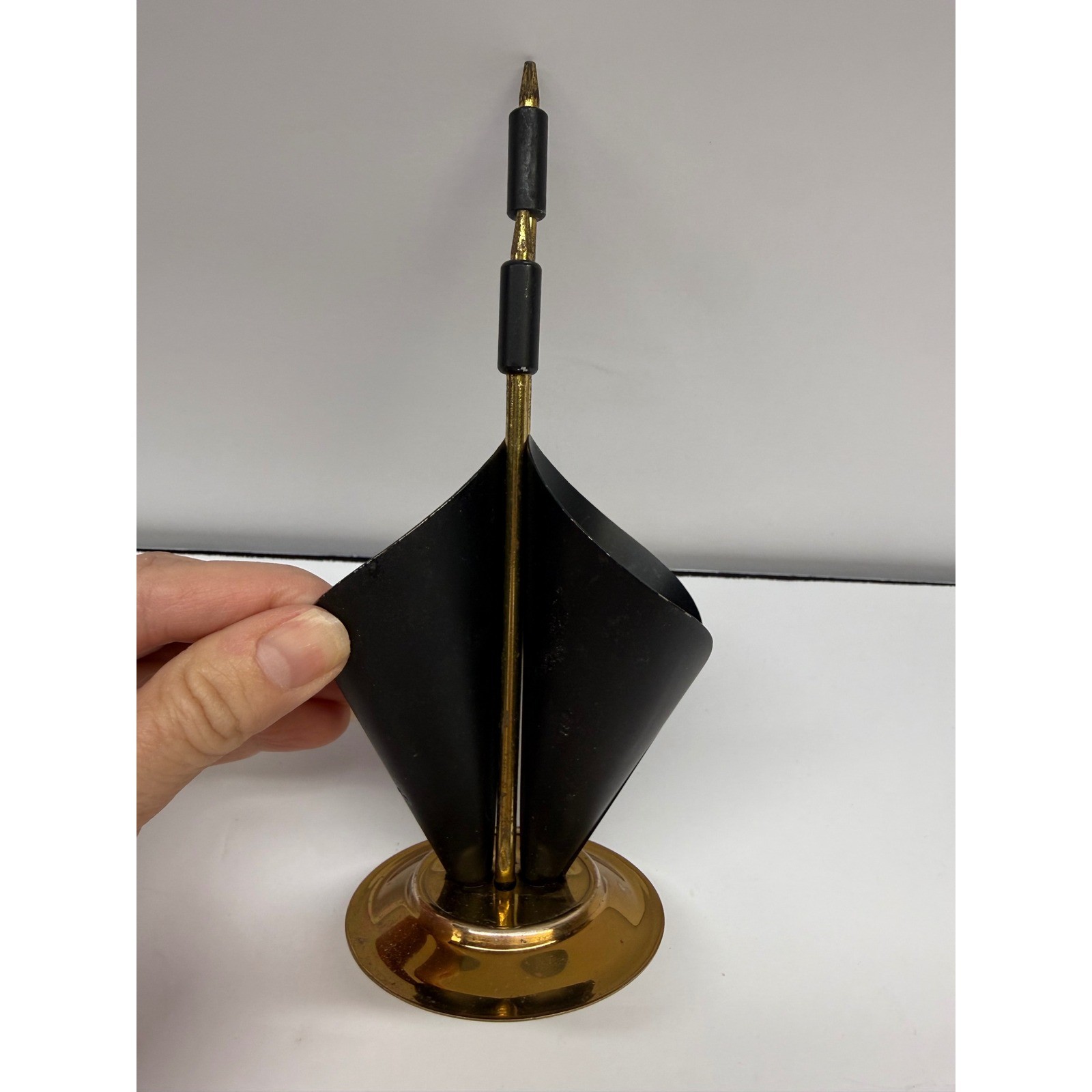 Vintage MCM Cattail Desk Organizer Black Brass Atomic Mid Century Modern Decor
