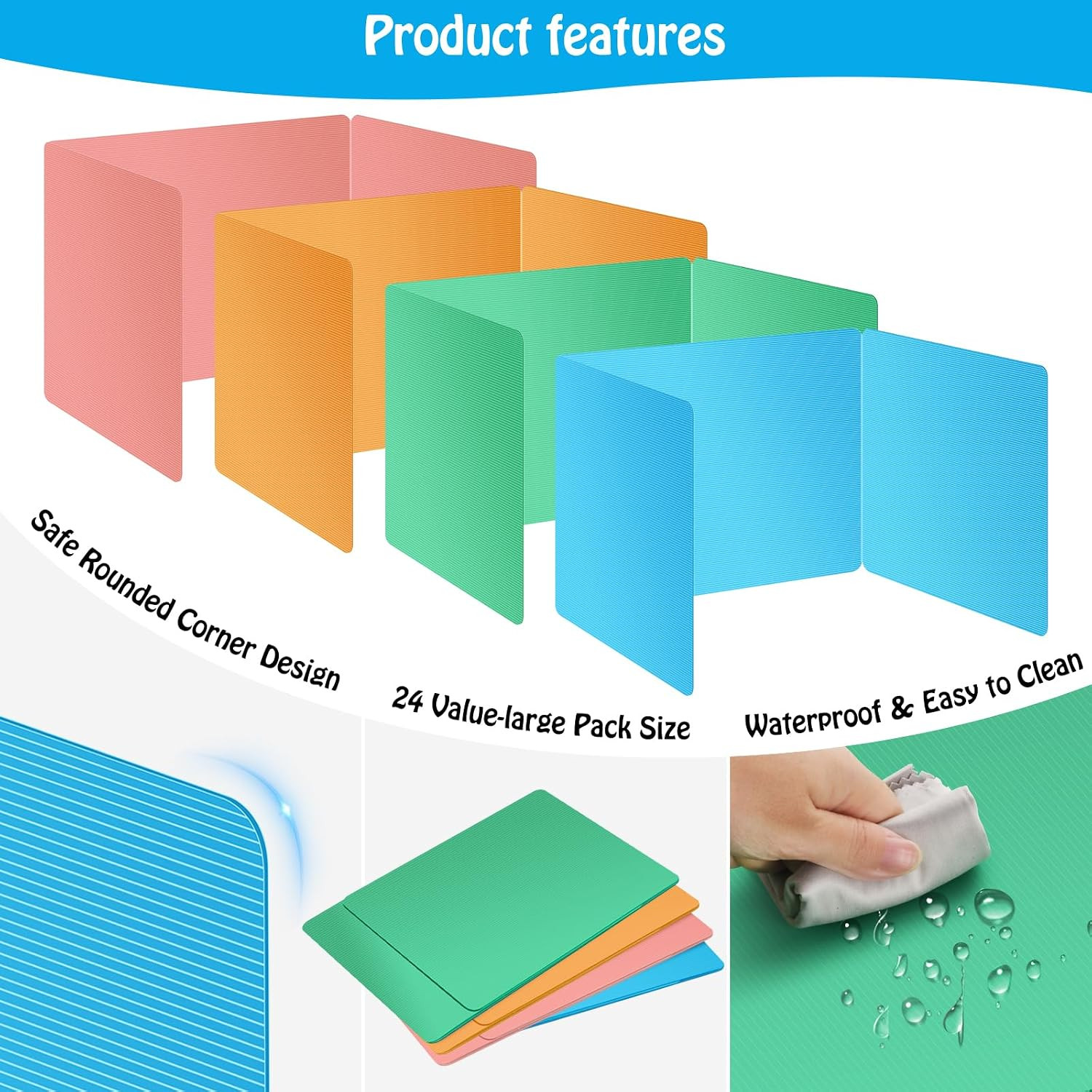 Colorful 24-Pack Desk Dividers for Students, Durable Plastic Study Carrel Divide