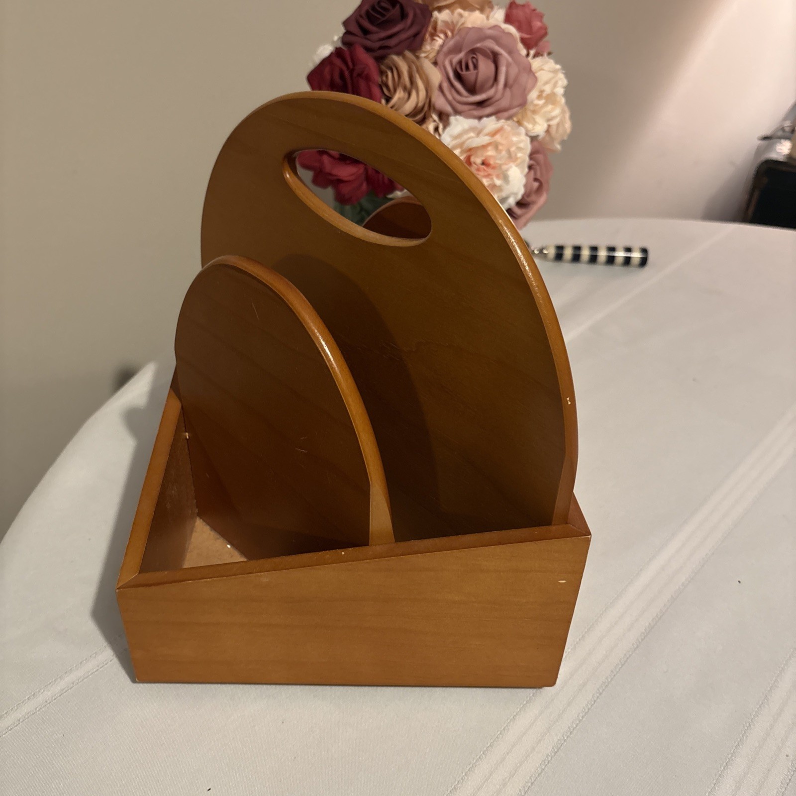 Modern Style Rotating Wood Desk Caddy Organizer Angular Geometric 9x9x12″