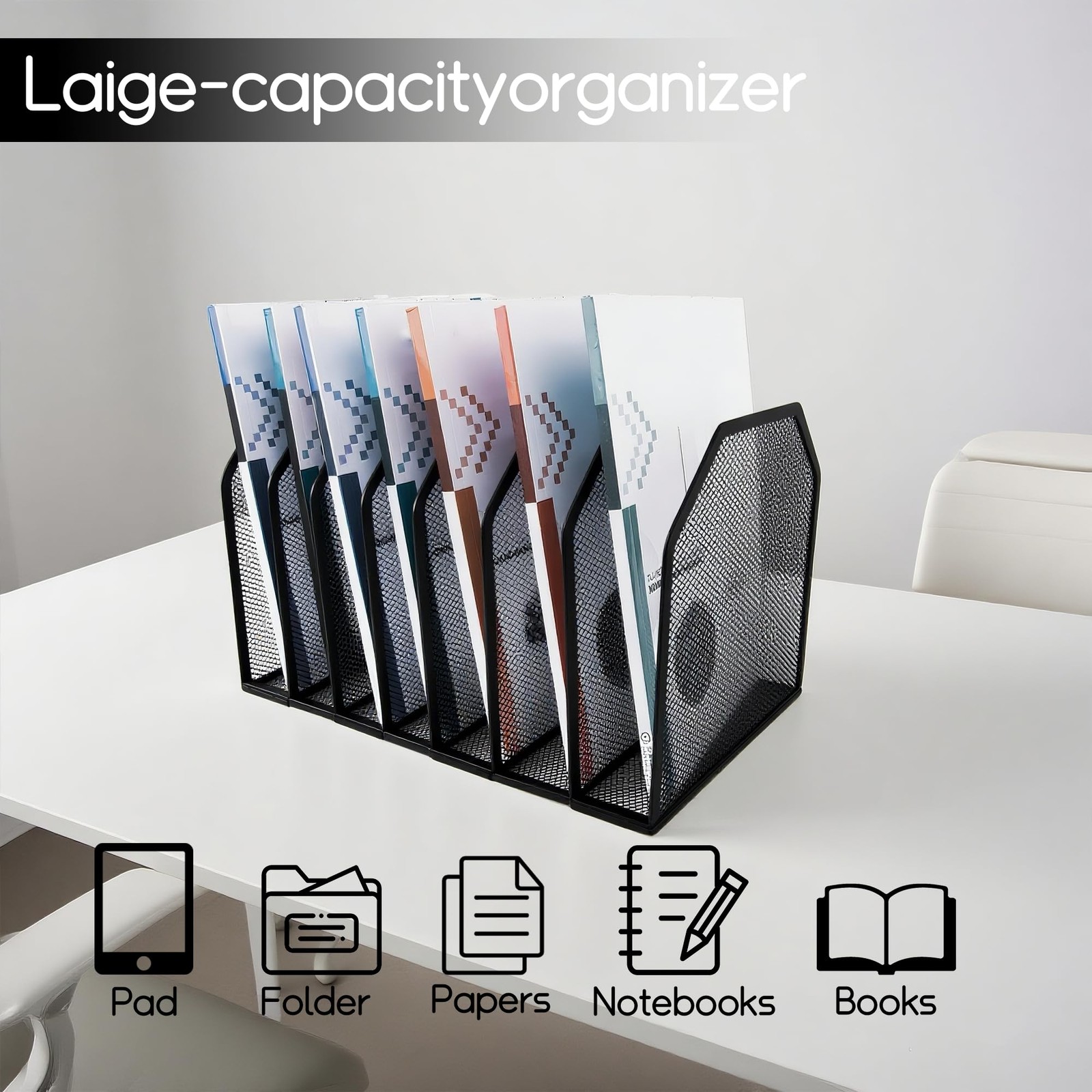 7Grid Adjustable Desk File Organizer Detachable Vertical Iron Holder Black