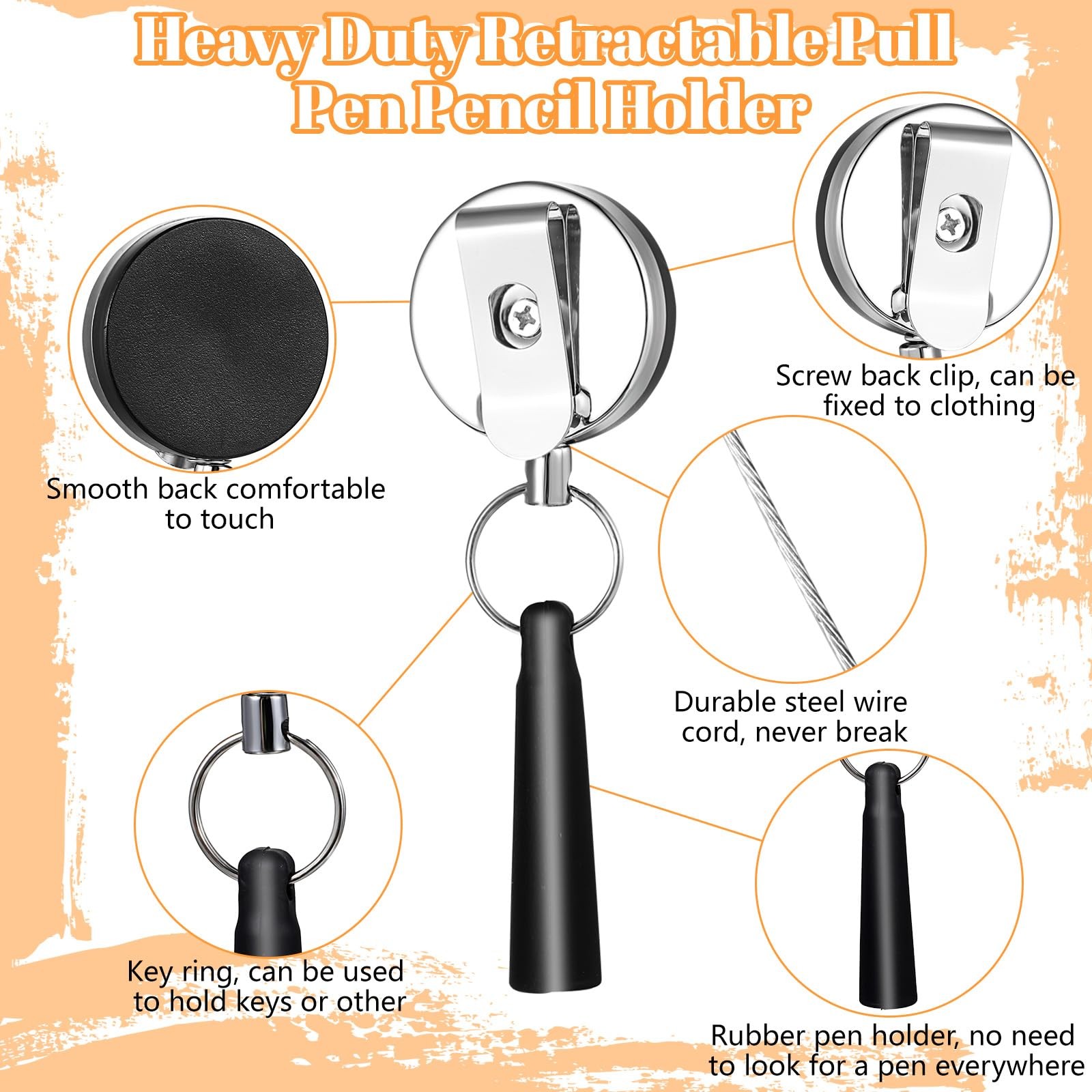 2 Pack Heavy Duty Retractable Pull Pen Pencil Holder, Ideal Grip for Markers