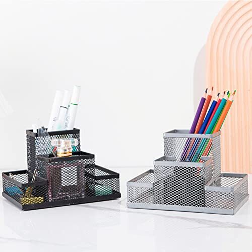 Desk Organizer Desktop Mesh Pen Pencil Holder Caddy with 4 Compartments, Black